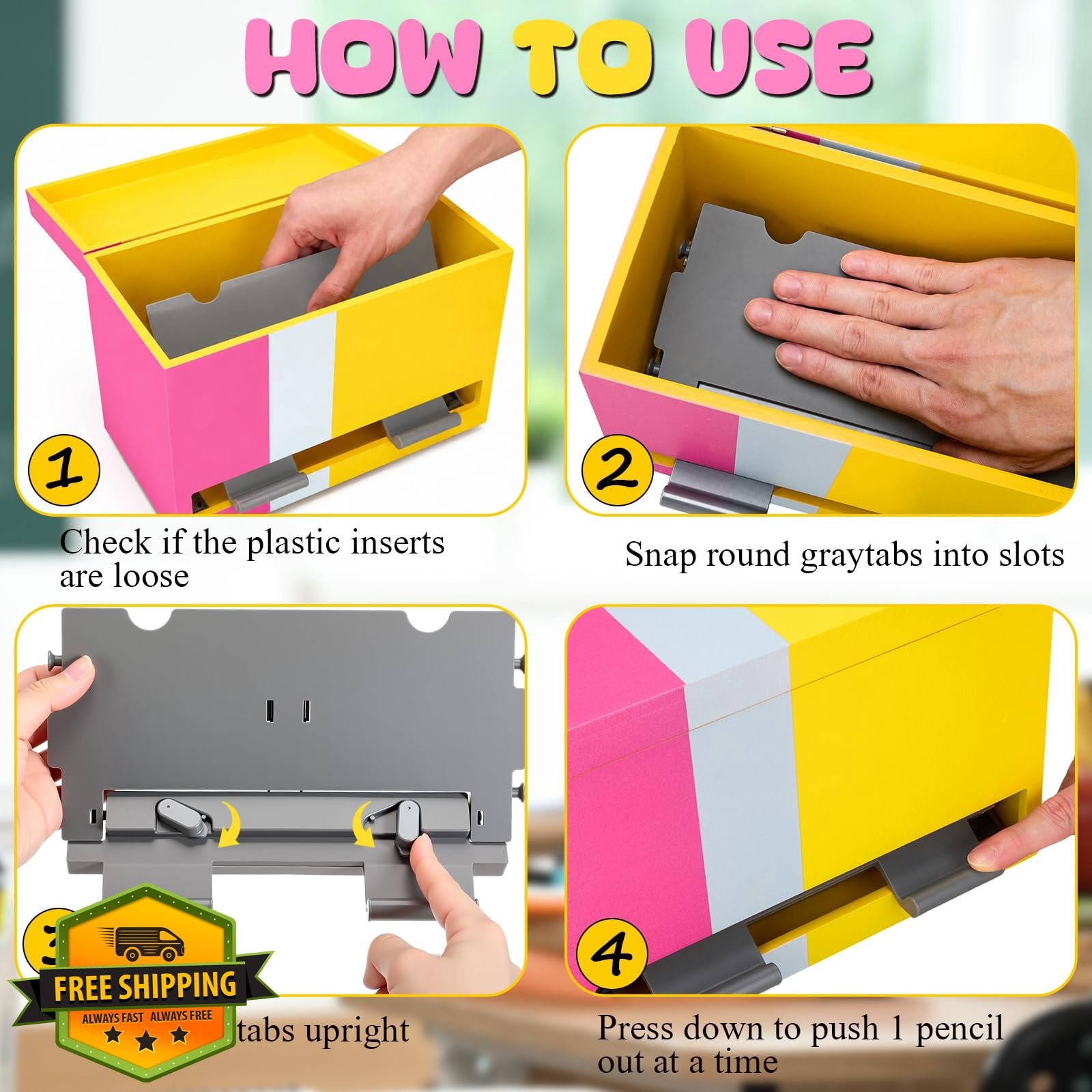Yalikop Stripe Pink Yellow Pencil Dispenser