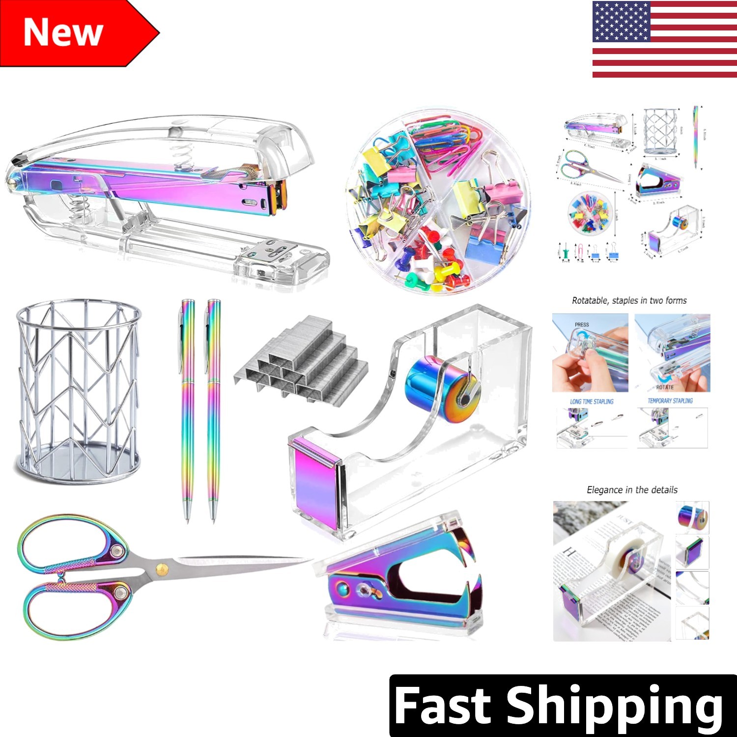 Professional Multicolor Acrylic Office Supplies Set – Stapler, Tape & More