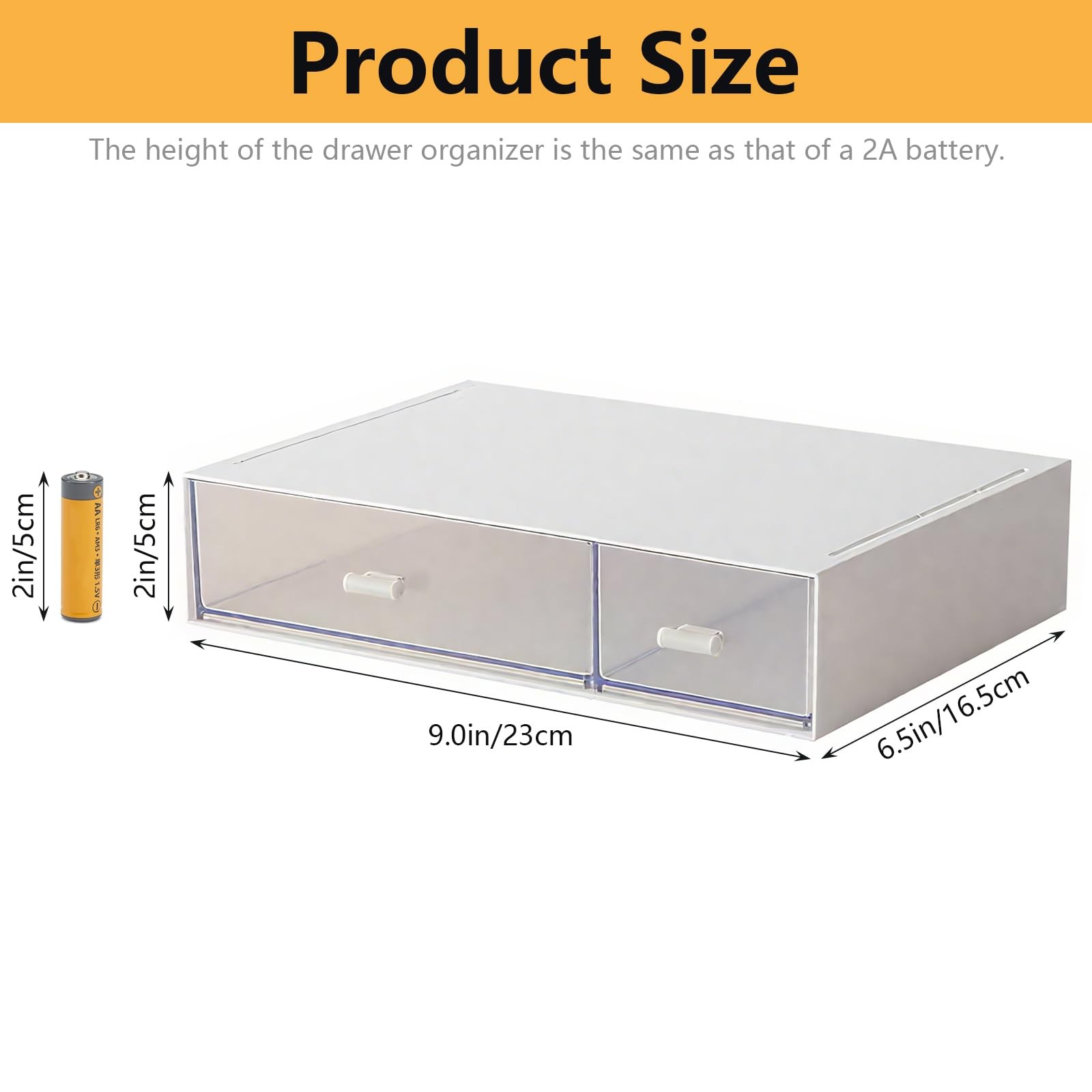 Desk Organizer-Stackable Storage Drawers, 9*6.5*2inch – 2 Compartment, White