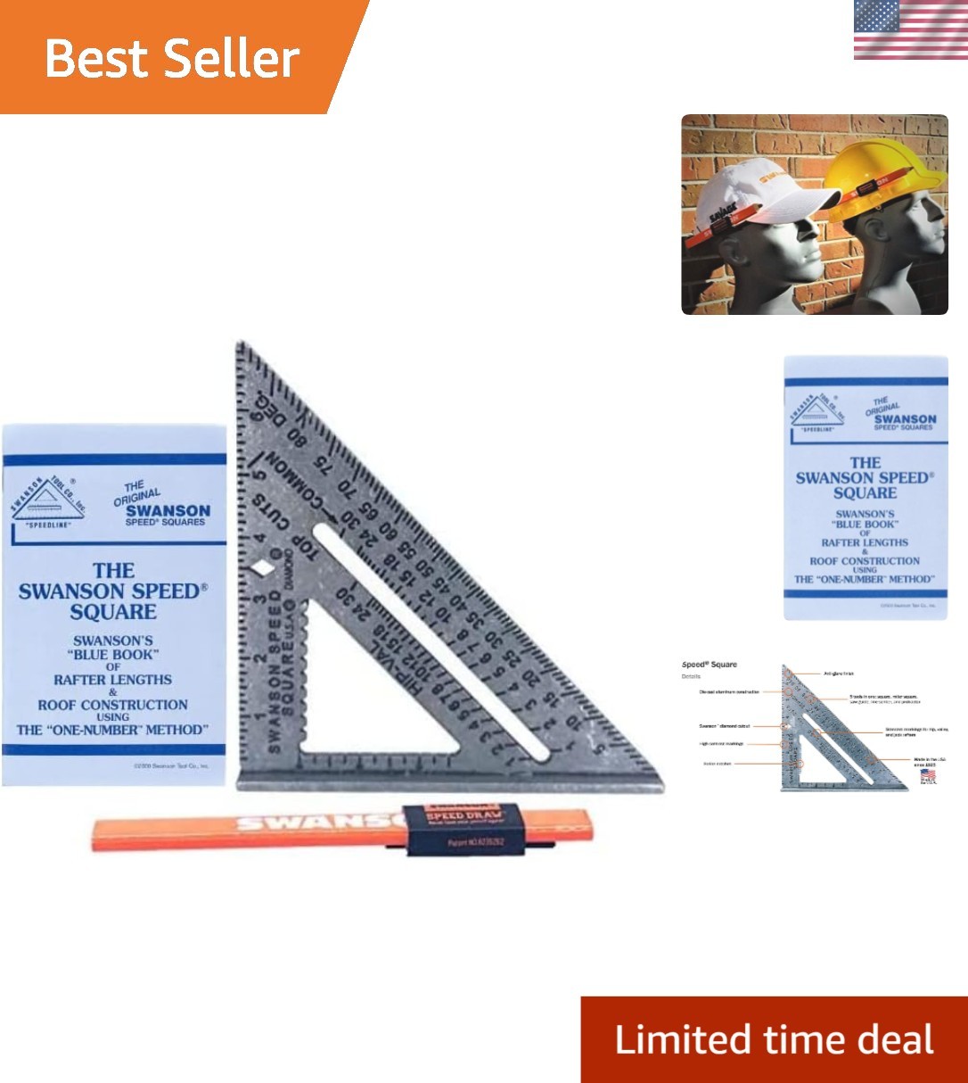 7-Inch Die Cast Aluminum Speed Square & Pencil Holder Set for Precision Projects