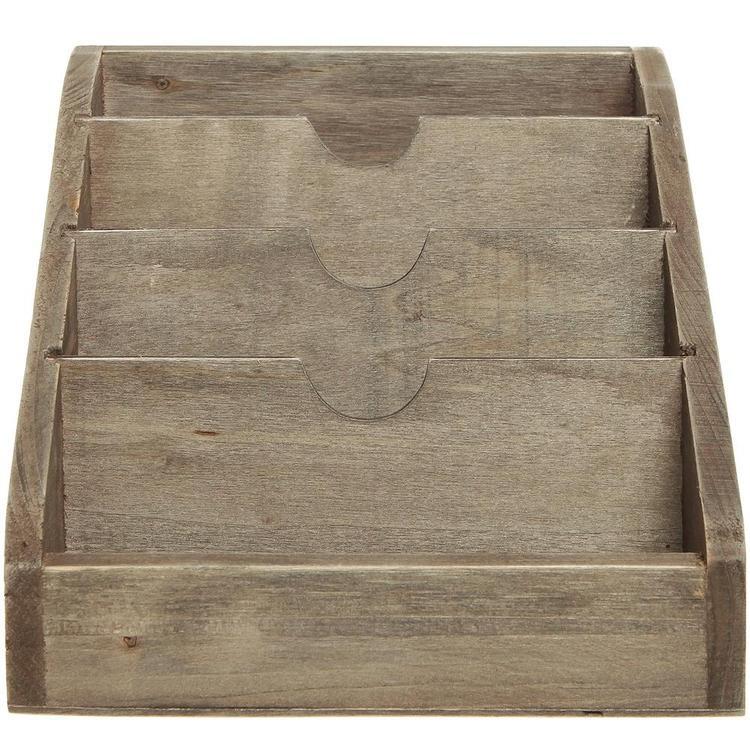 Vintage Dark Brown Wood 4 Compartments Rustic Mail Sorter/Office Desk Organizer