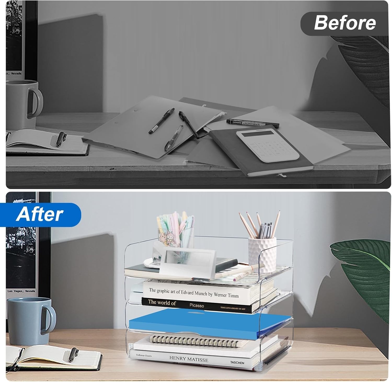 Desk Organizer & Storage,4-Tier Paper Letter Tray Organizers,Stackable Clear