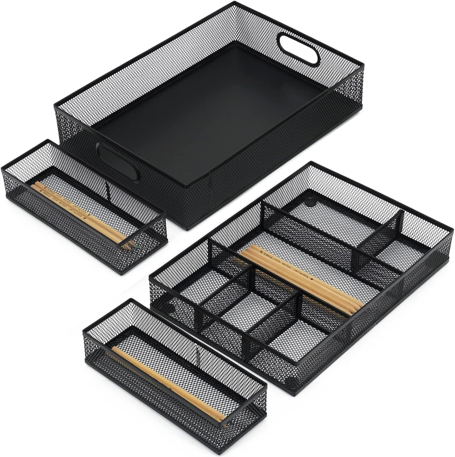 Professional 4 Pack Drawer Organizers with Adjustable Sections for Office Use