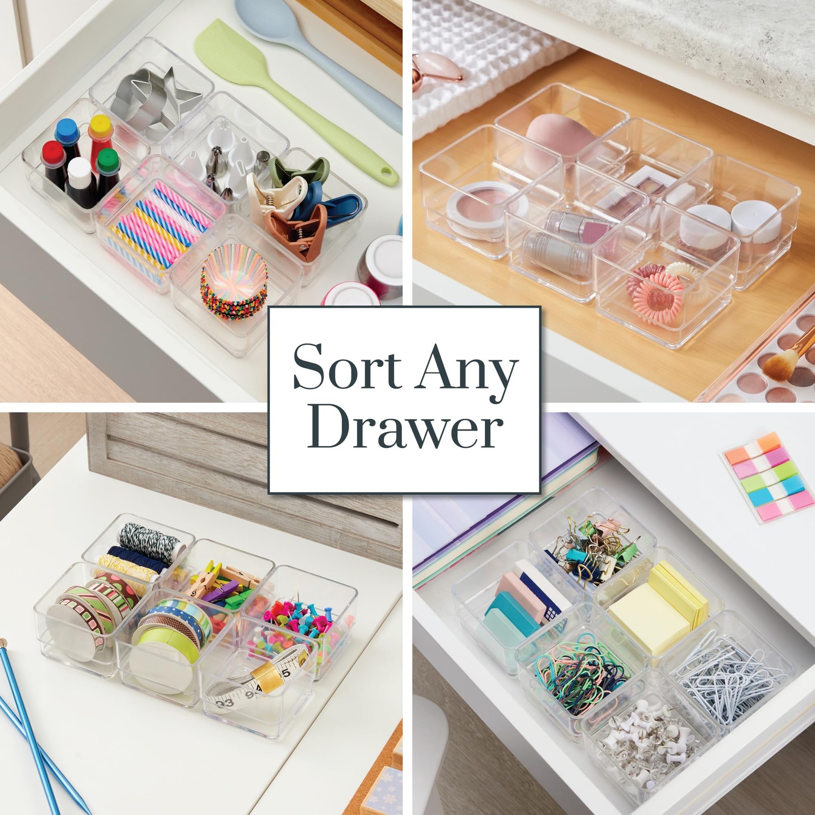SimpleSort 6-Piece Stackable Clear Drawer Organizer Set | 3″ x 3″ x 2″ Square…