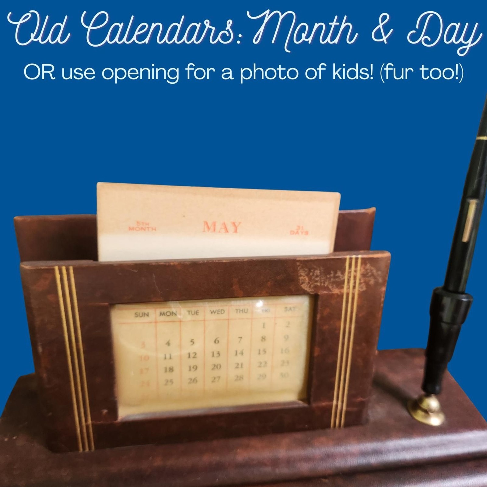 Rare 1940s Leather Desk Set | Swiveling Dip Ink Pen & Calendar Vintage Executive