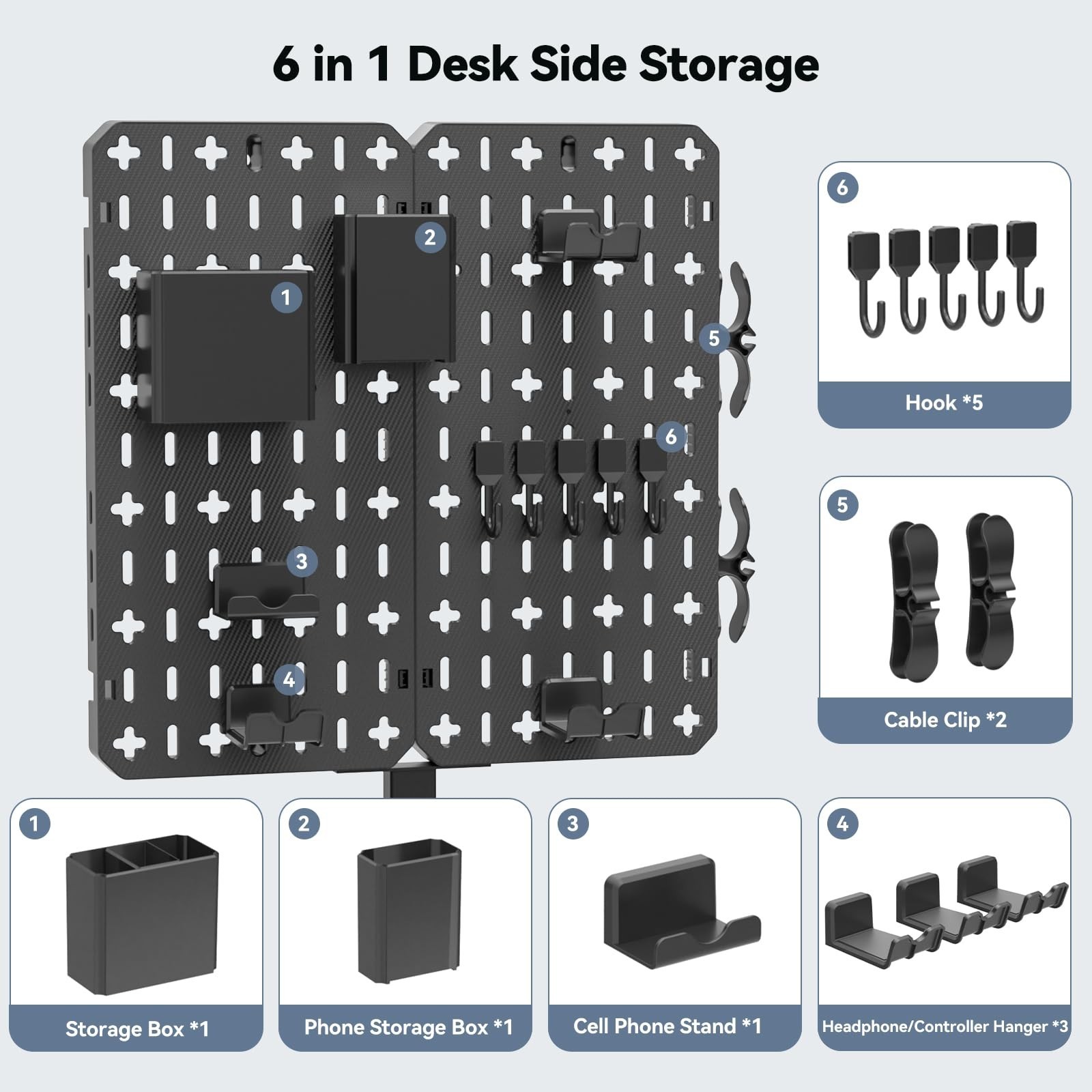 7-in-1 Clamp-On Desk Organizer – No Drill Pegboard with Phone Stand, Pen Holder,