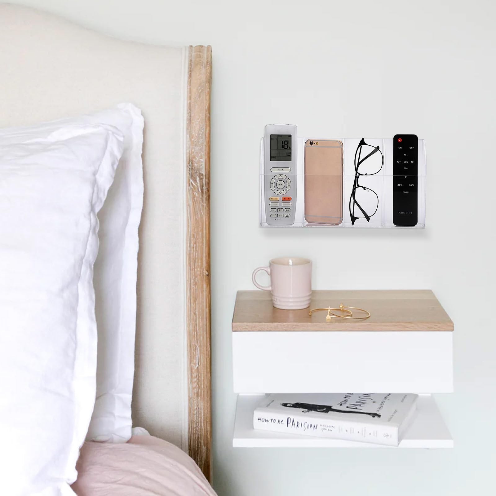 Hipiwe Wall Mount Remote Control Holder Clear Acrylic Media Organizer