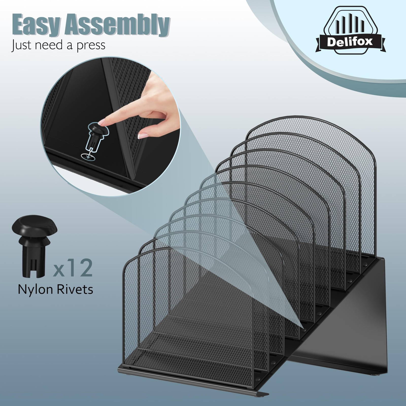 Inclined Desk File Organizer, 8-Section Upright Organizer 1Pack, Black