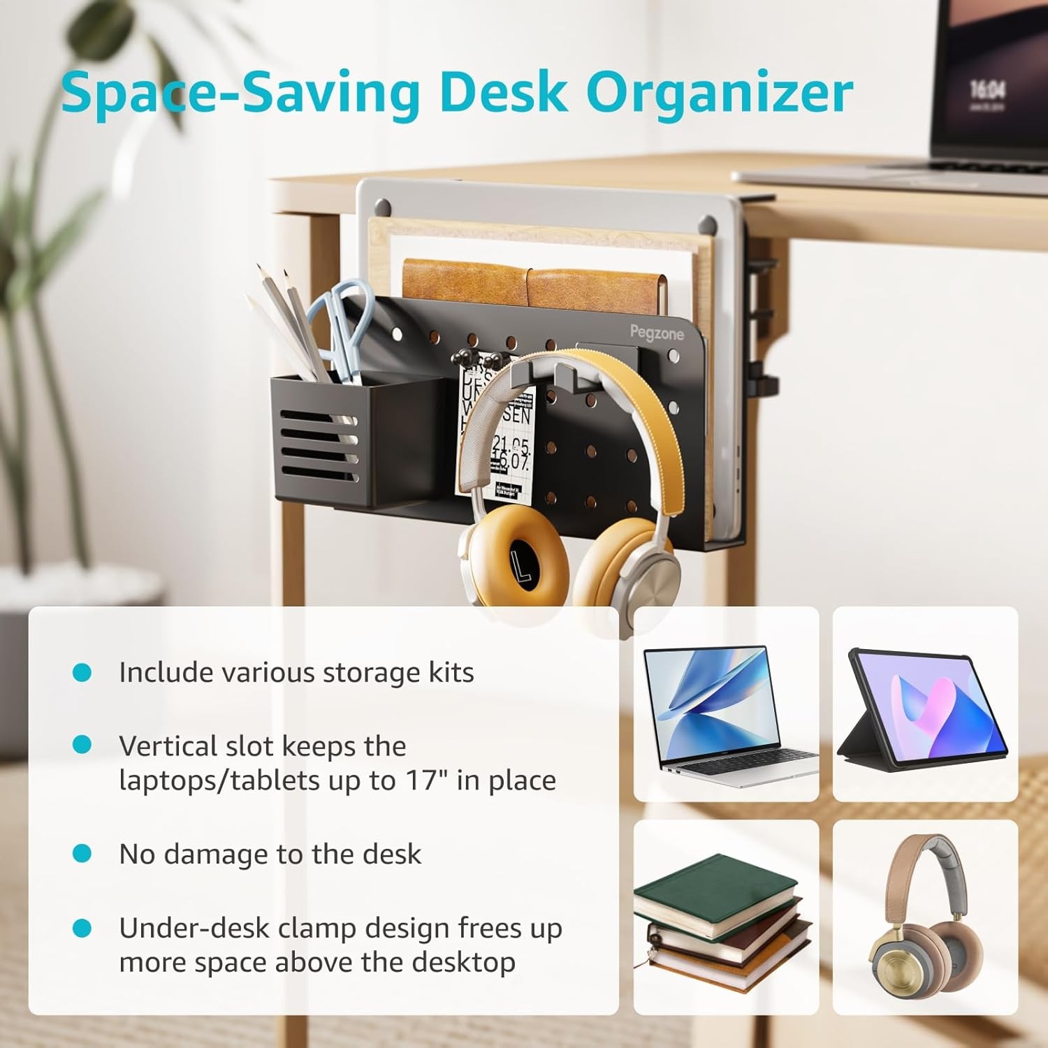 Desk Side Storage Organizer No Drill Under Desk Laptop Holder Clamp on Desks