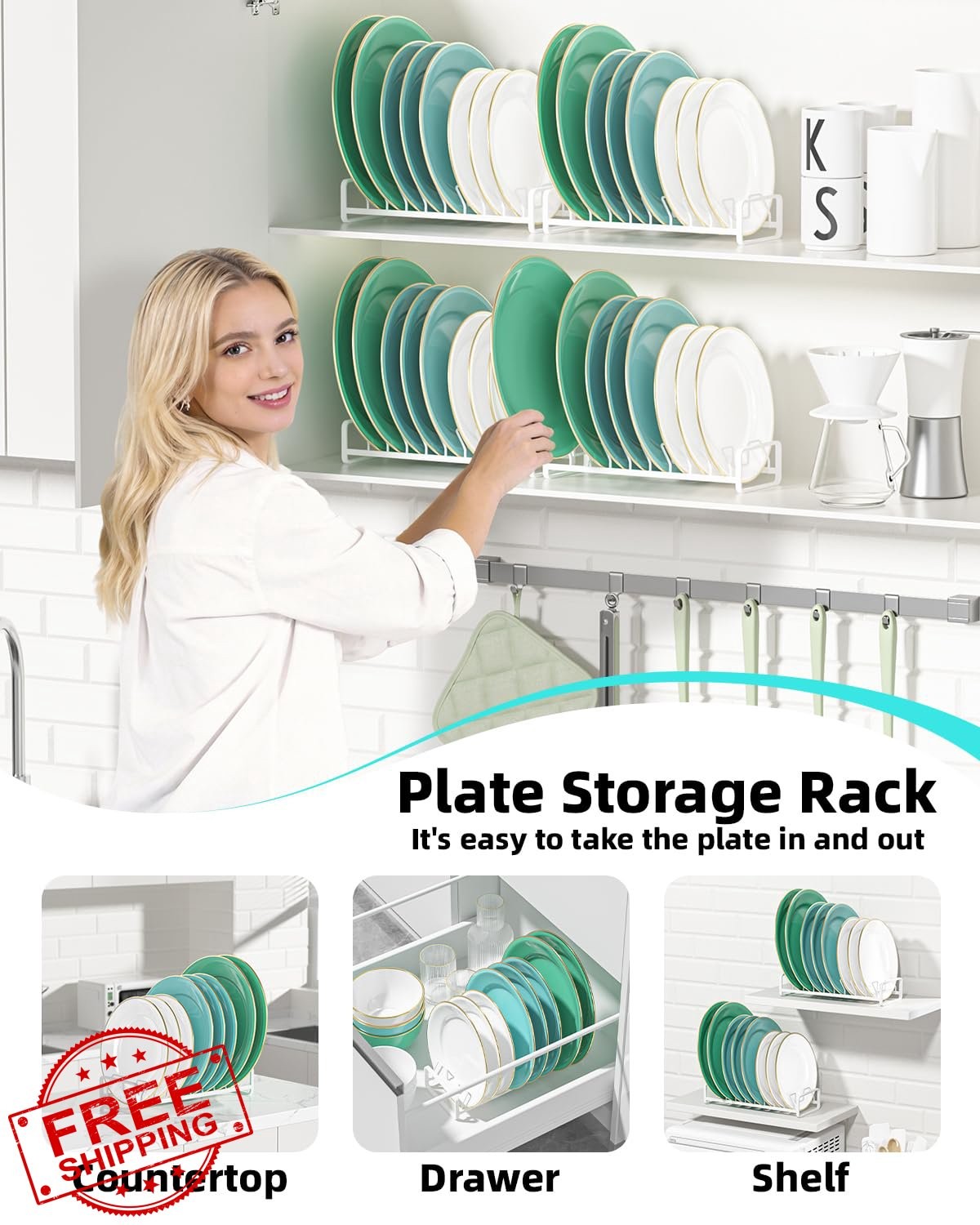 Blisskyn White Plate Organizer 8 Slots (2-Pack)