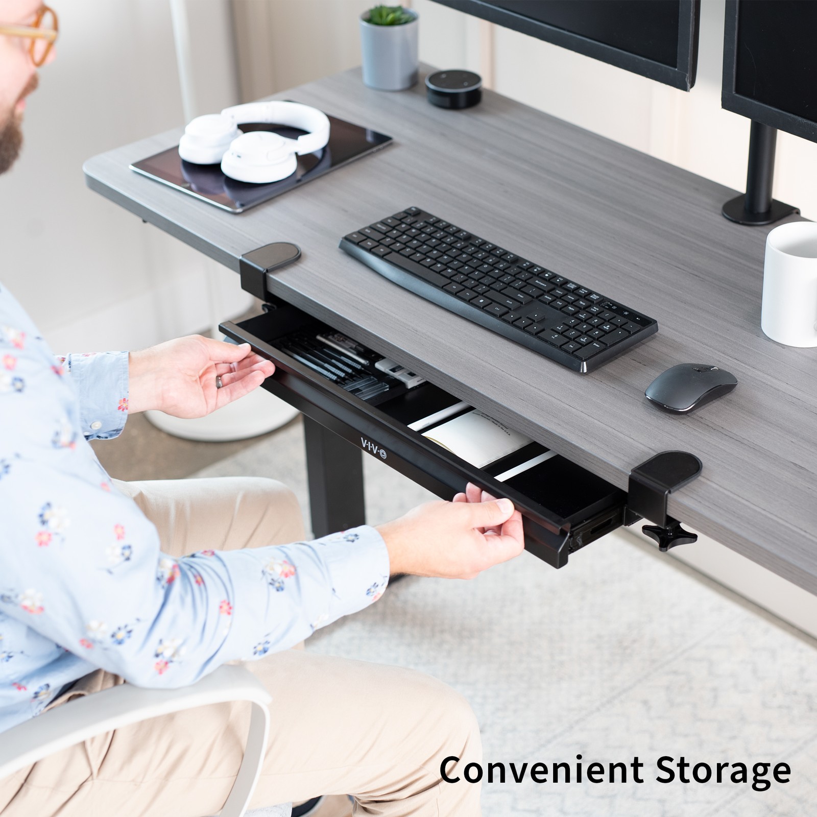 VIVO Black 22″ Shallow Clamp-on Pull Out Storage Drawer Desk Organizer