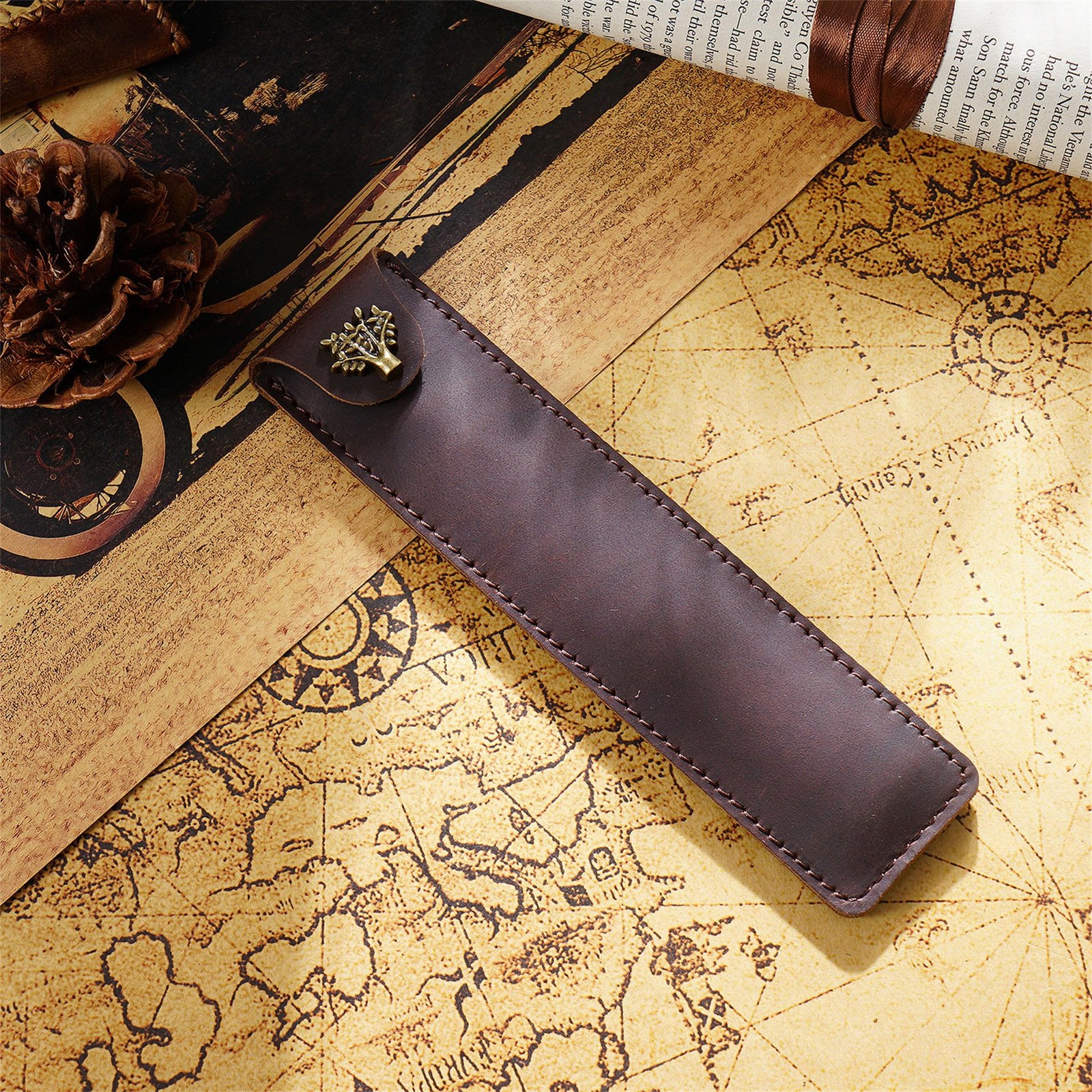 Vintage Genuine Leather Pen Case Handmade Fountain Pen Pouch Protective