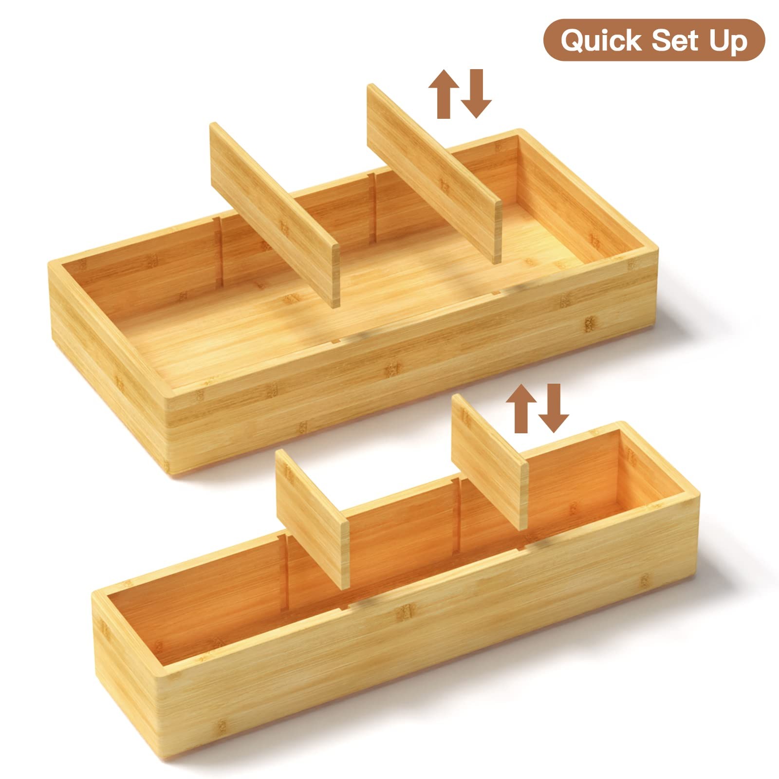 DUJEN Bamboo Drawer Organizer 1 piece 12.5X6.2 & 2 pieces 12.5X3.1, BAMBOO