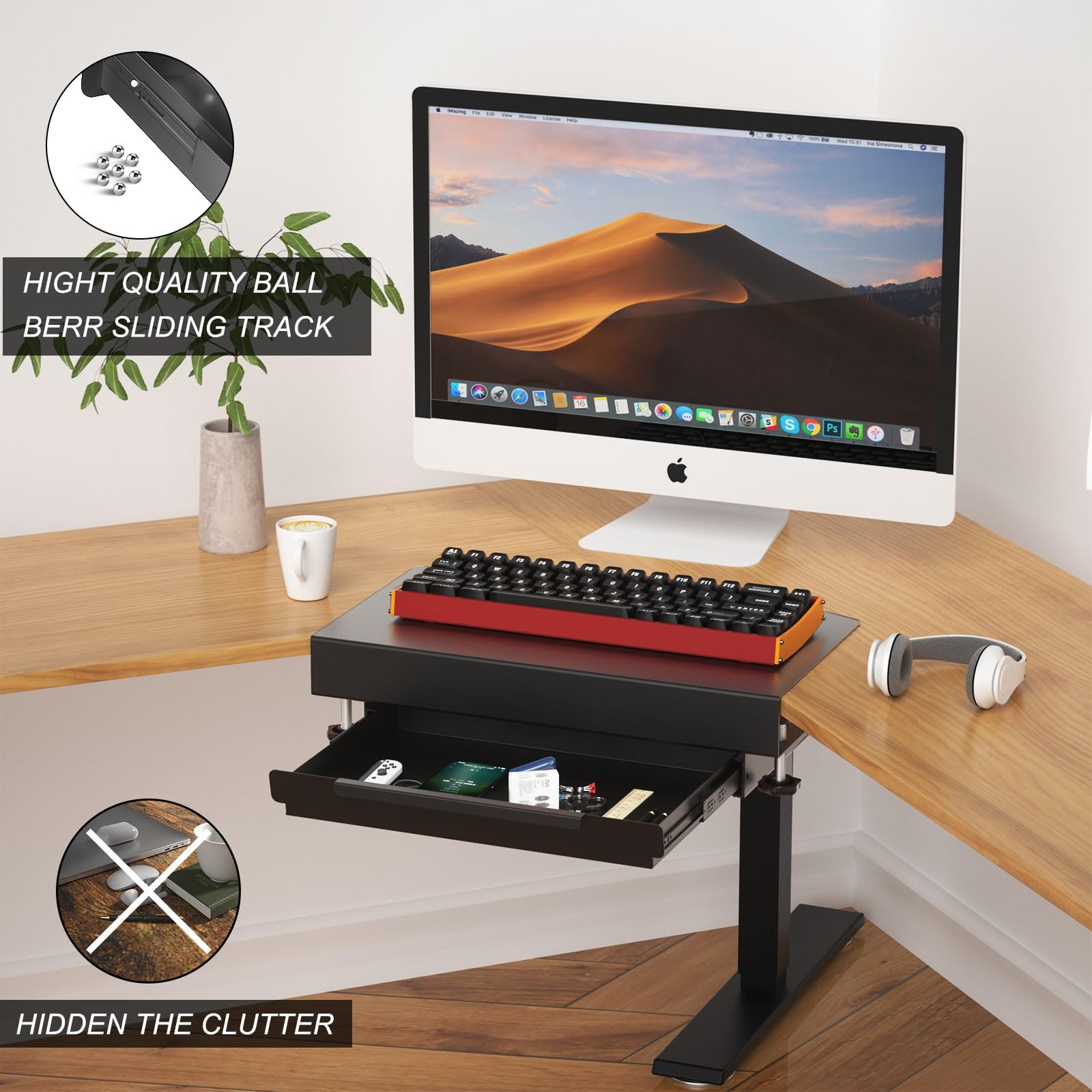 Clamp on Desk Corner Sleeve with Drawer, L Desk Connector Platform with Mount…