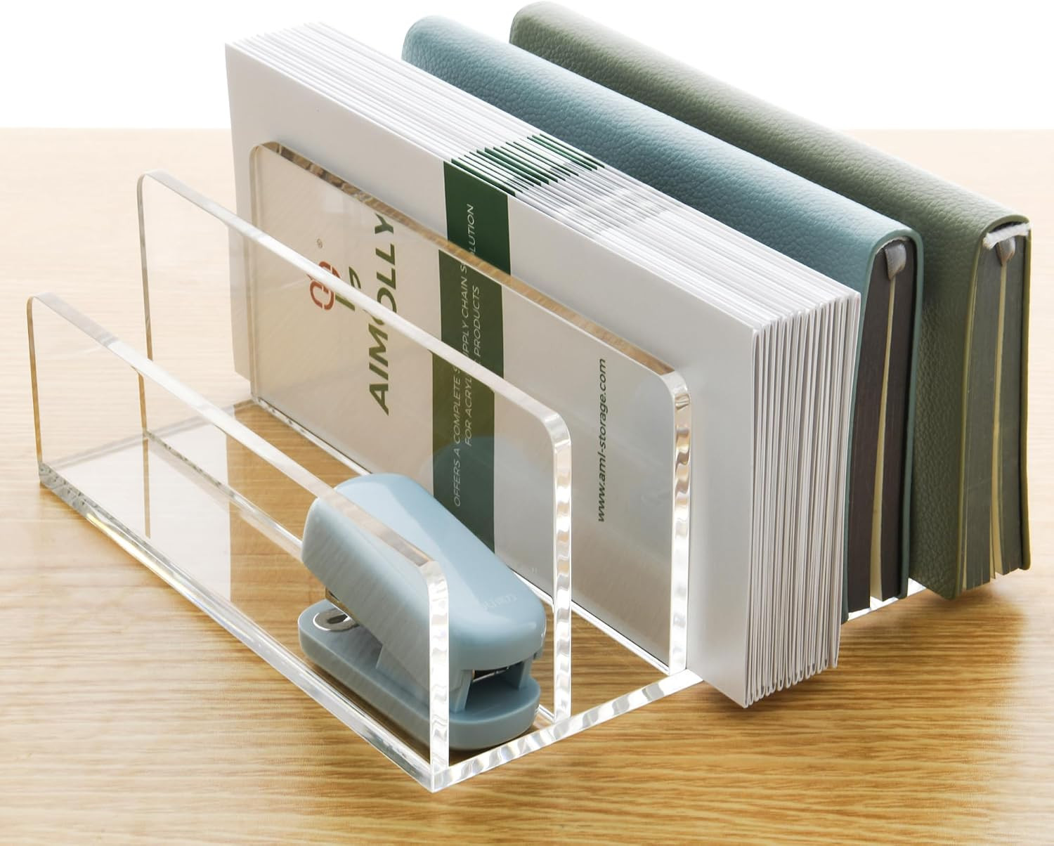 5 Compartments Clear Acrylic Mail Holder – Vertical Letter Sorter & Multifunctio