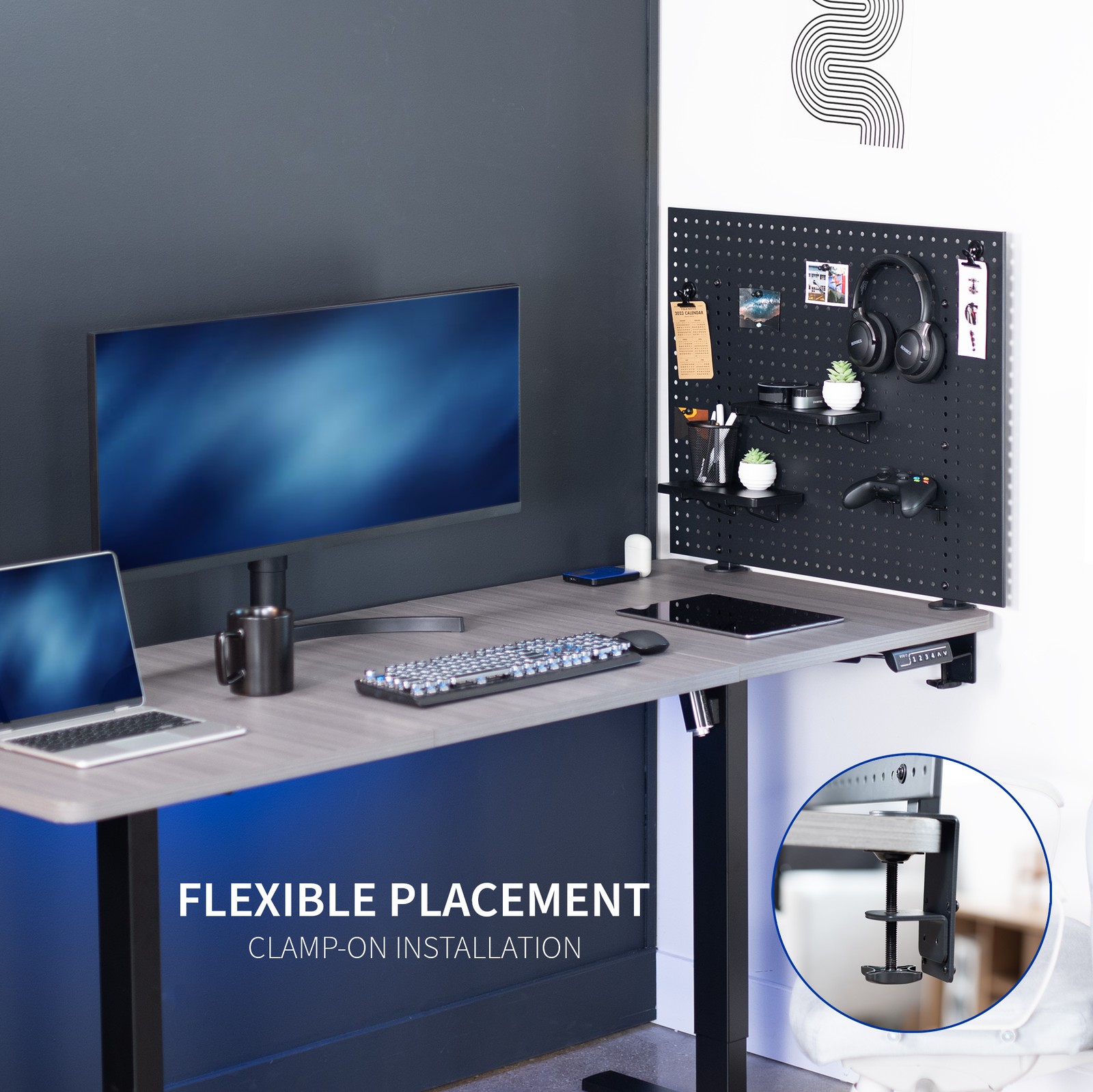 VIVO Steel Clamp-on 30″ x 24″ Desktop Pegboard, Magnetic Privacy Panel