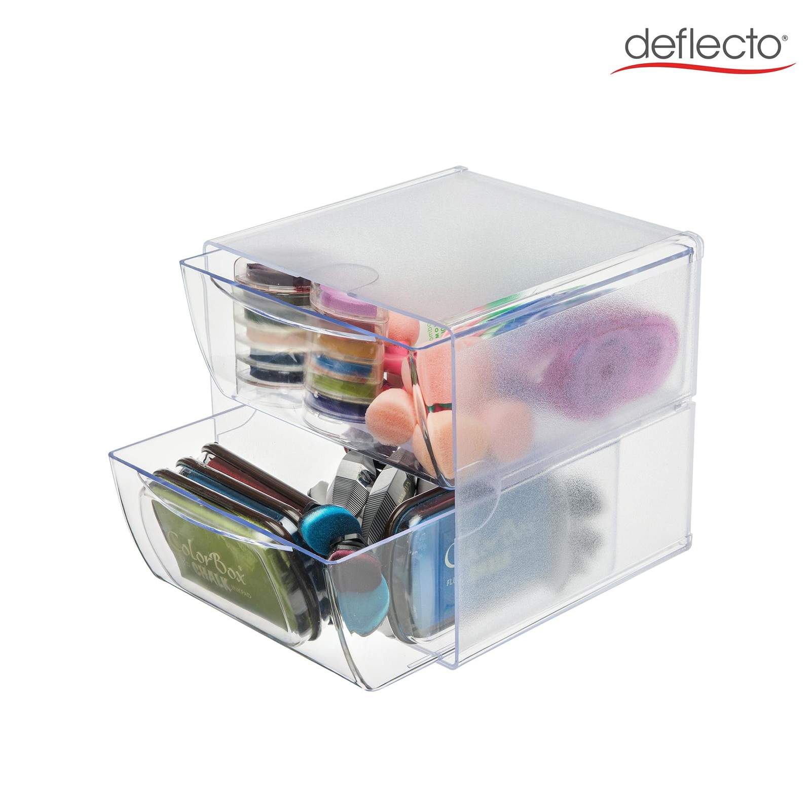 deflecto Two Drawer Cube Organizer, Plastic, 6″W x 6″H x 6″D, Clear