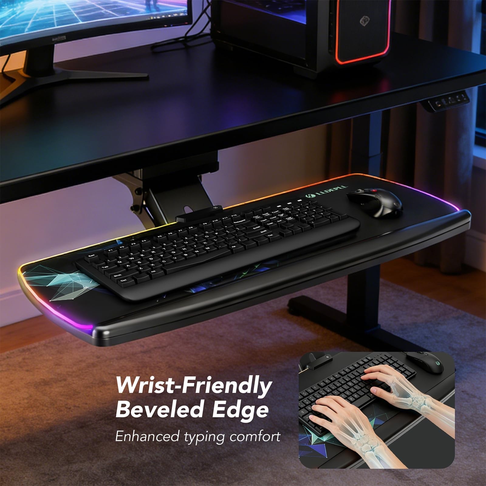 Keyboard Tray Under Desk with Storage Drawer, Height Adjustable 25” Length