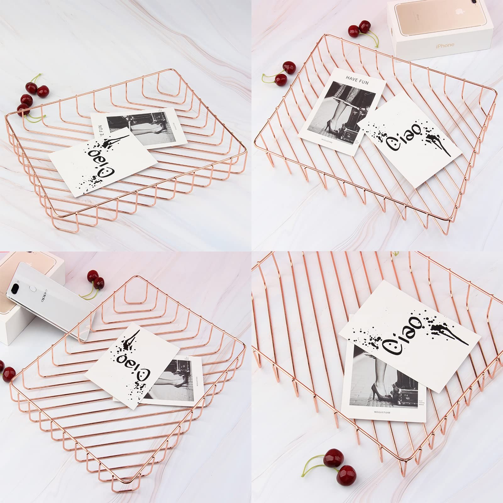 3 PCS Rose Gold Wire Desk Paper Letter File Tray Magazine Storage Organizer