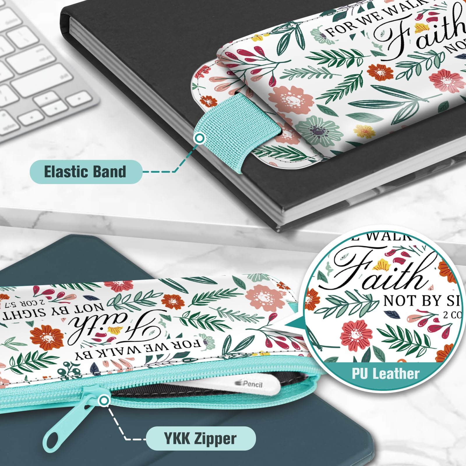 2-Pack Elastic Pen Holder for Notebook, Leather Pen Holder Stationery Zipper …