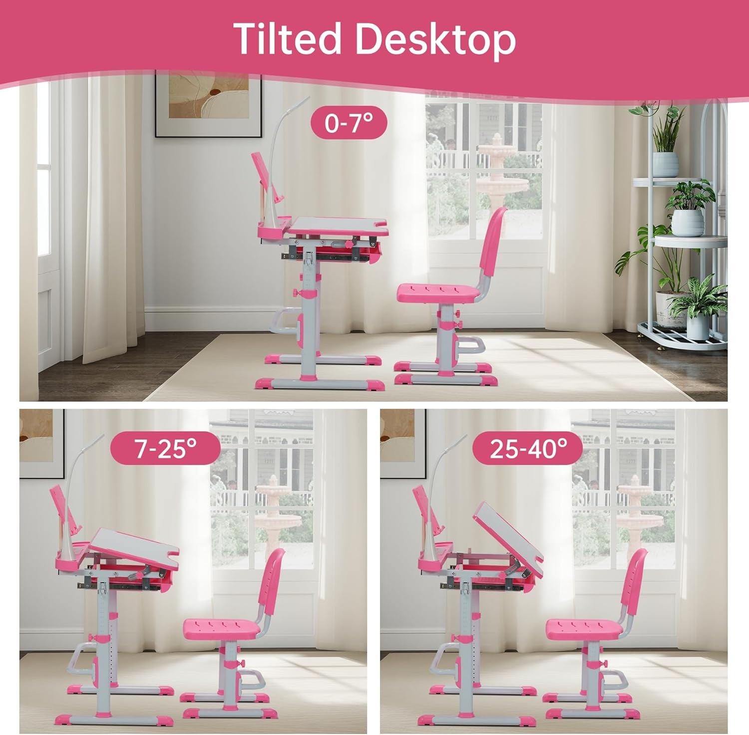 Kids Desk and Chair Set, Height Adjustable Child’s School Study Writing