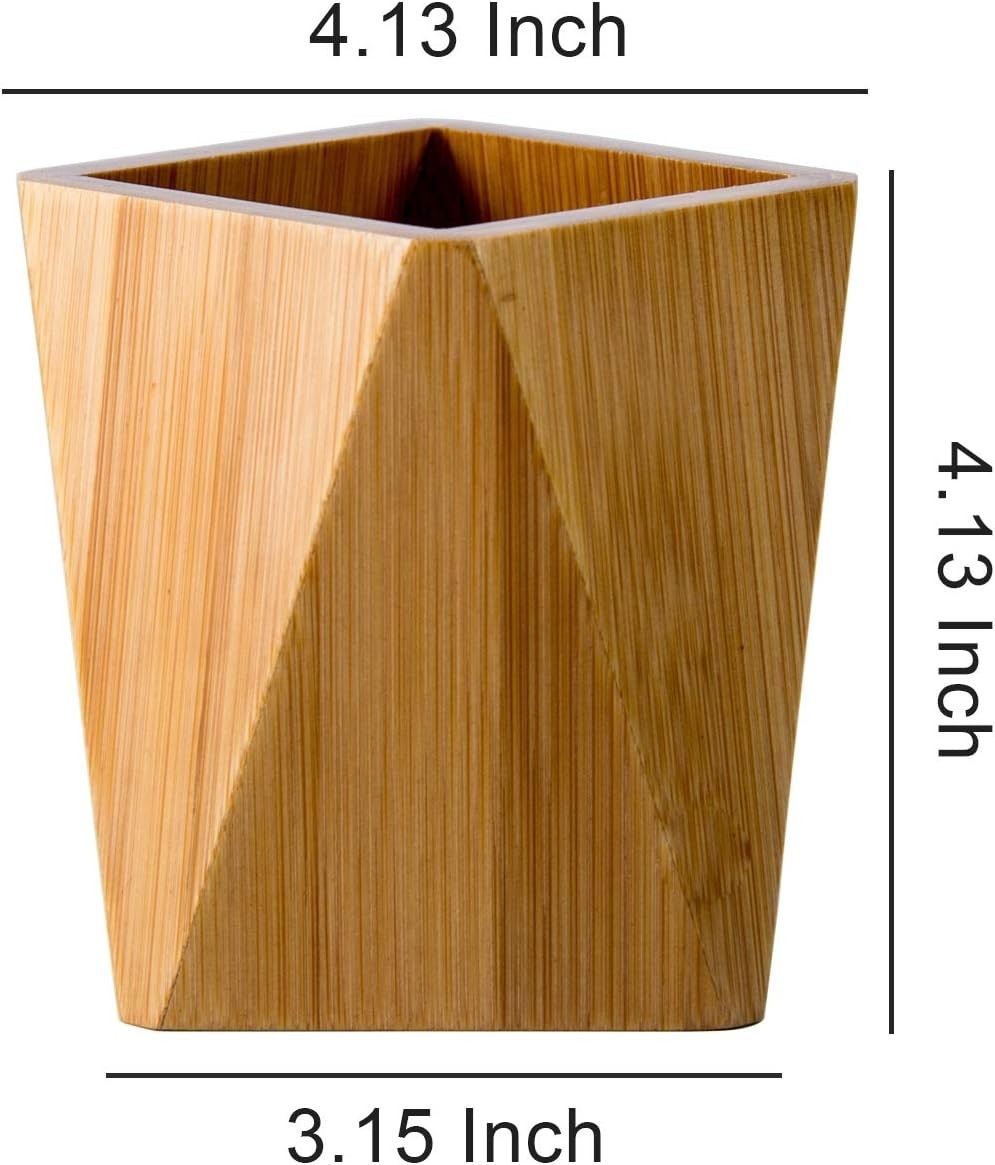 Cute Geometric Bamboo Pencil Cup – Multipurpose Makeup Brush and Desk Organizer