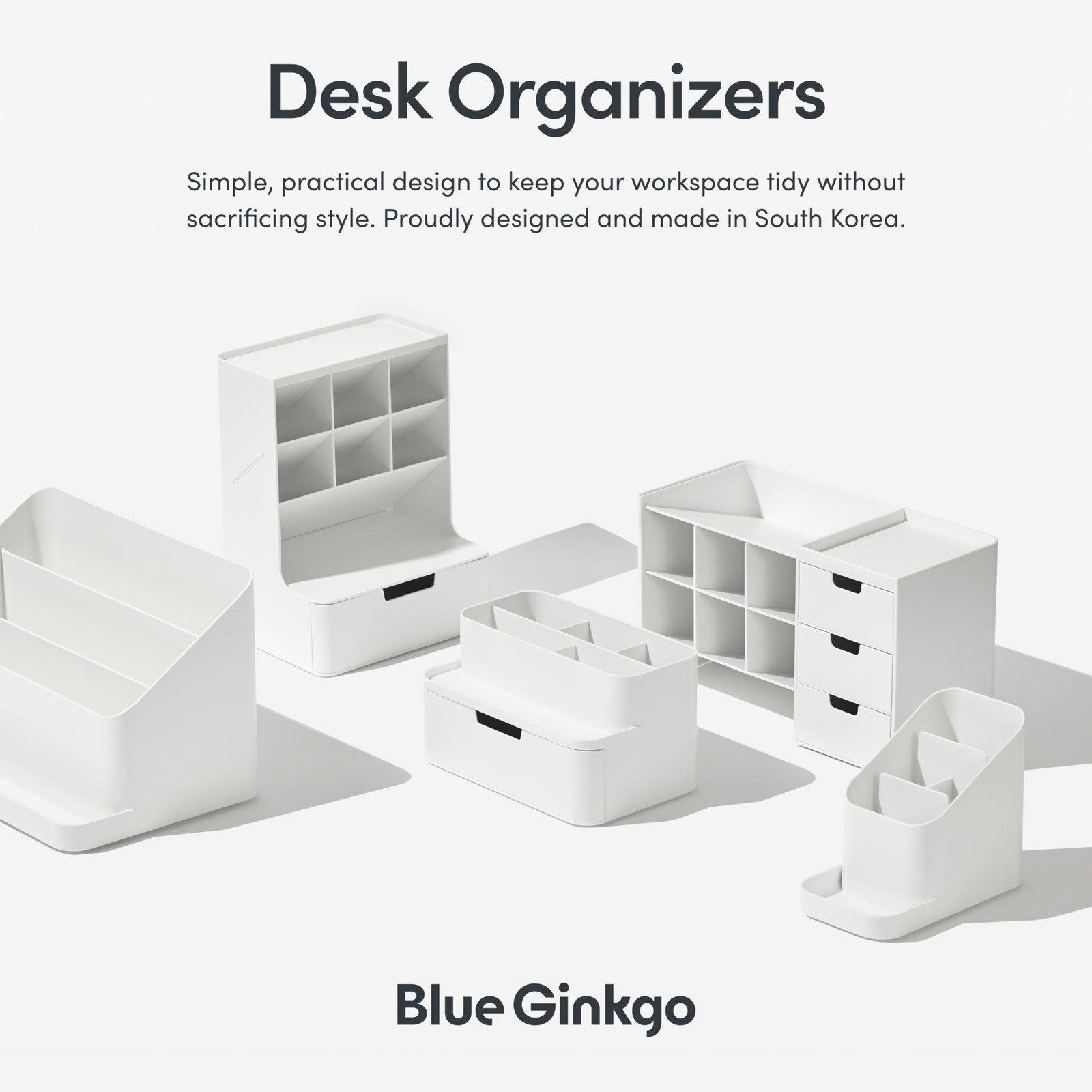 BLUE GINKGO Portable Desk Organizer – Compact 3 Compartment, Portable, WHITE