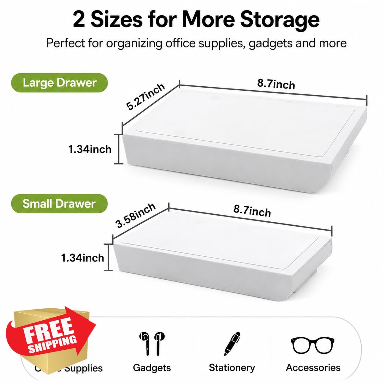 YOOUSOO 2 Pack Under Desk Drawer White