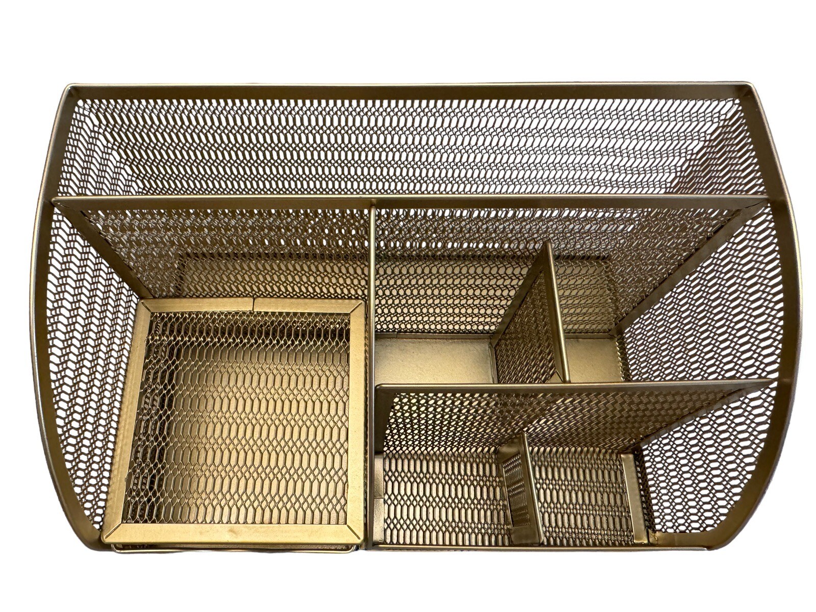 Gold Wire Mesh Metal Desk Organizer Compartments Hollywood Regency 8.75” x 5.75”