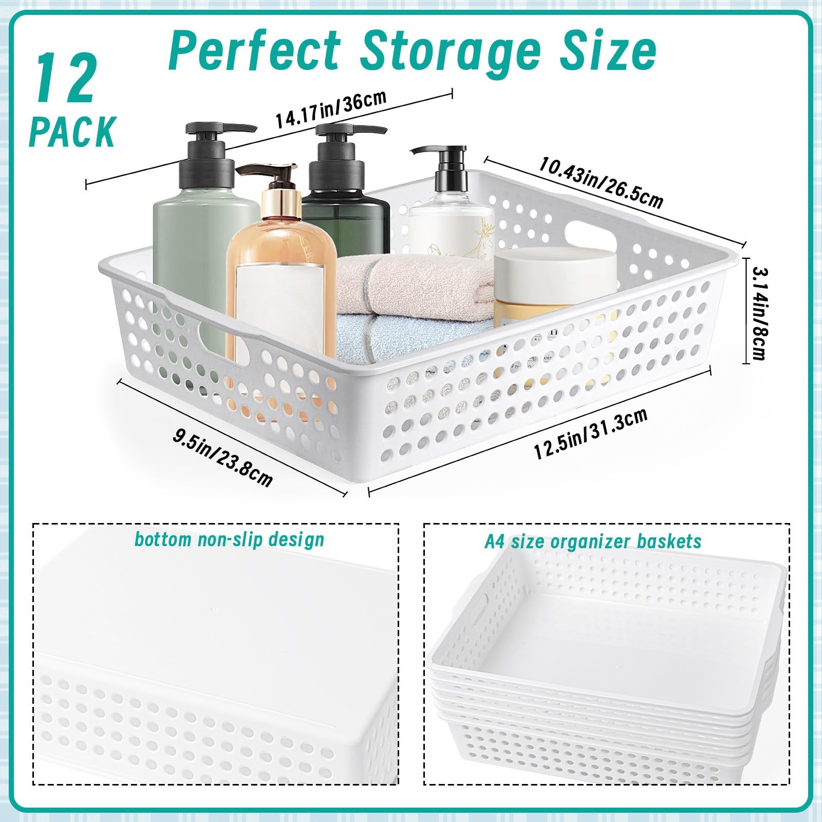 12 Pcs Plastic Storage Baskets Bulk 14 x 10 In Stackable Storage Bin with Handle