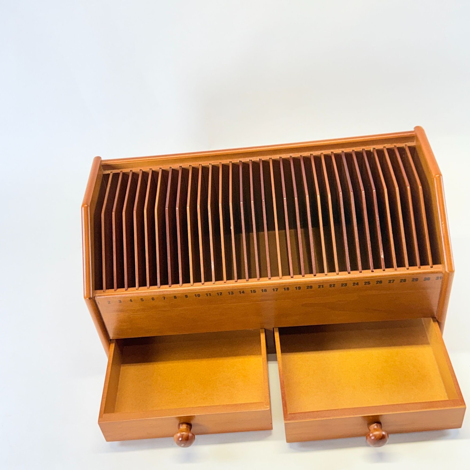 Vintage Wooden Bill Organizer 31 Slots Desk Mail Sorter Drawer