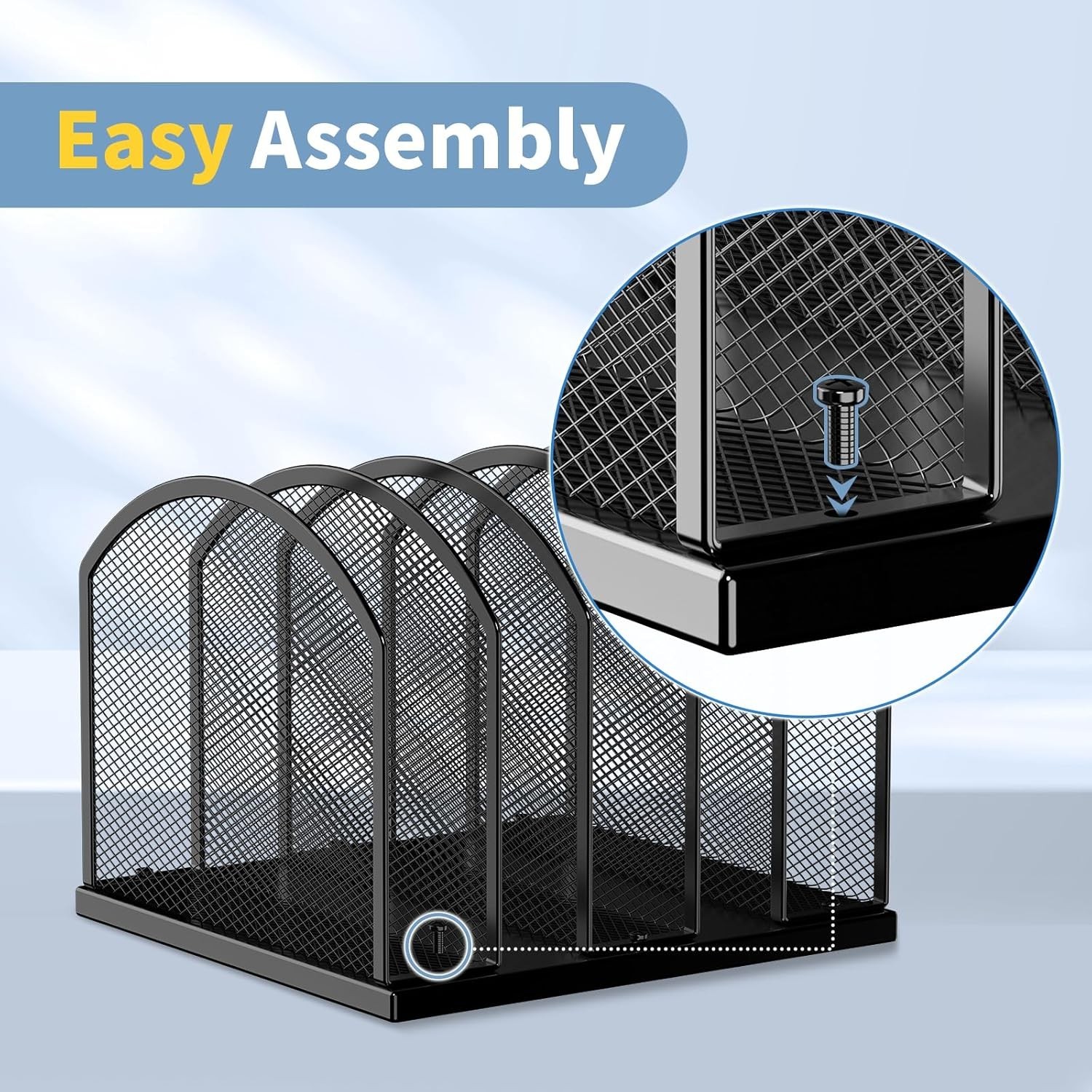Durable 5-Shelf Vertical Organizer – Mesh File Holder for Office and Home, Black