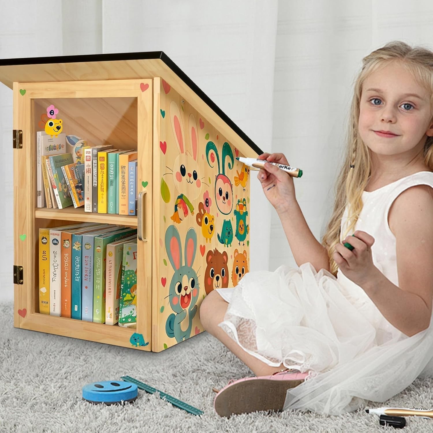Outdoor Library Book Box, Double Little Library for Sharing Books, DIY Storag…