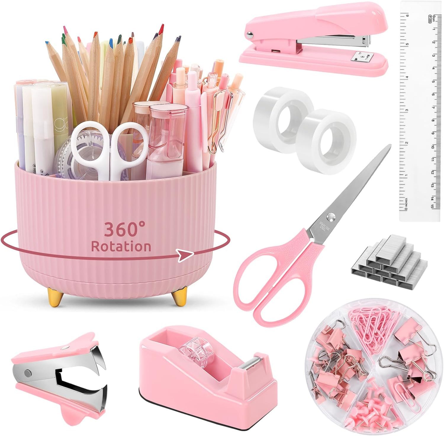 Office Accessories, 10Pcs, 360-Degree Rotating Pen Holder, Office Supplies Inclu