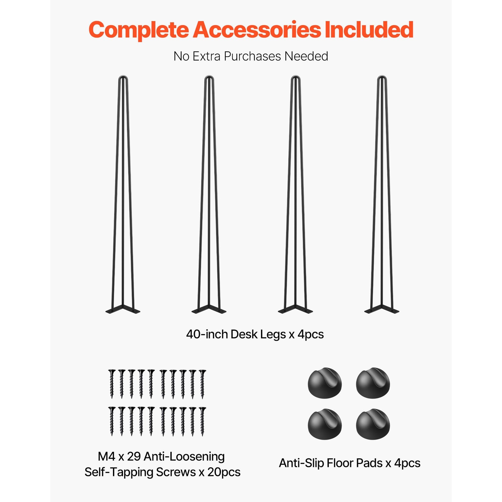 Hairpin Table Legs 40″ Black Set of 4 Desk Legs 880lbs Load Capacity (Each