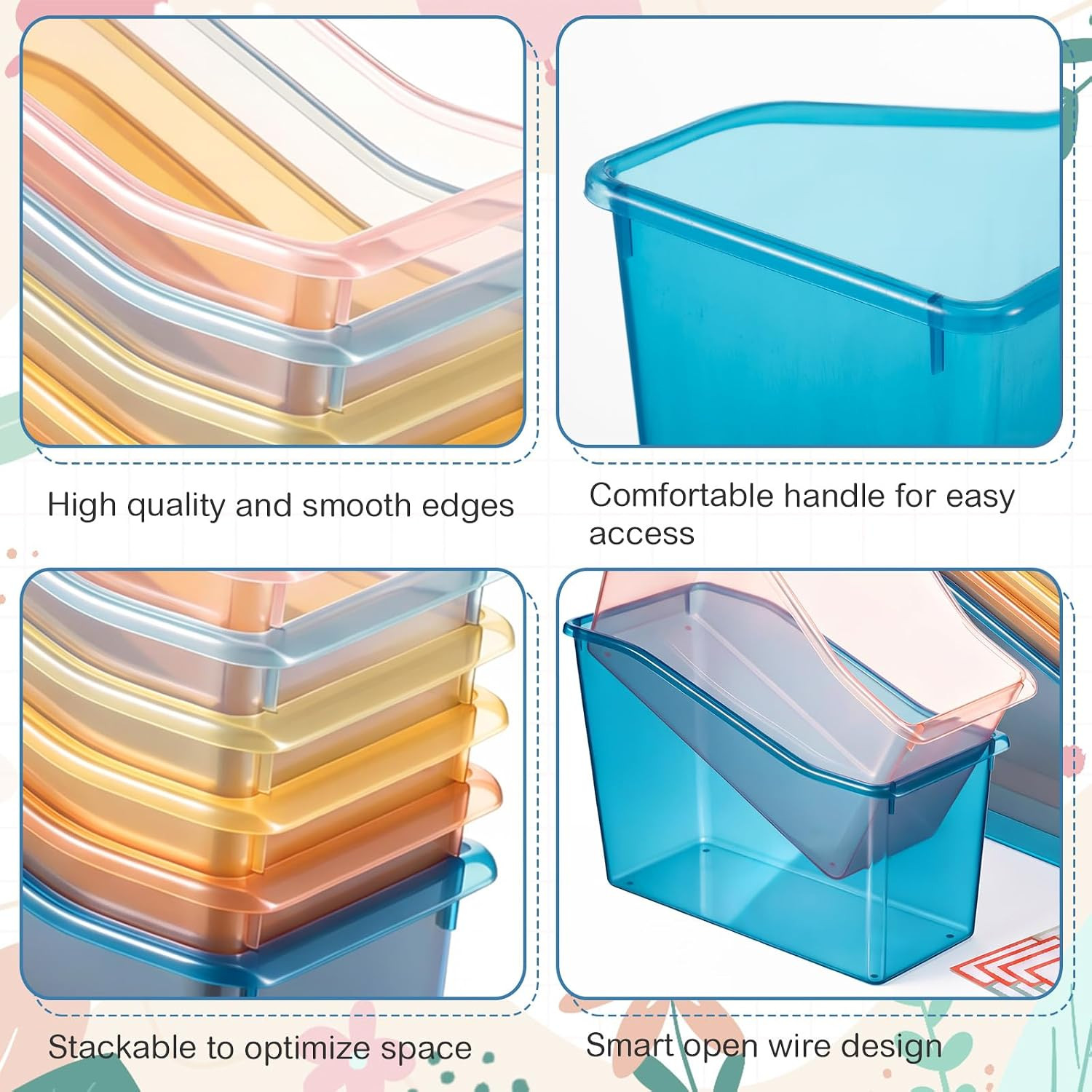 12 Pcs Book Bin for Classroom with Labels Stackable Plastic Organizing Bins 11.5