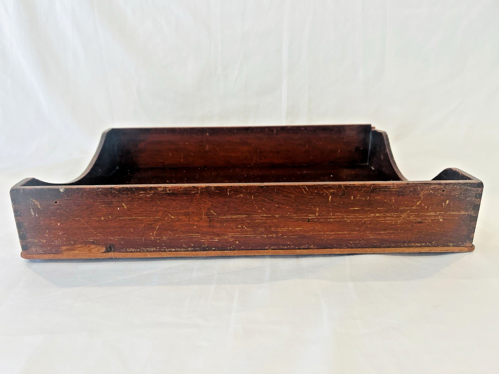 Vintage Globe Wernicke Brown Wooden Paper Desk Tray 14.5 x 10 Dovetail Conner