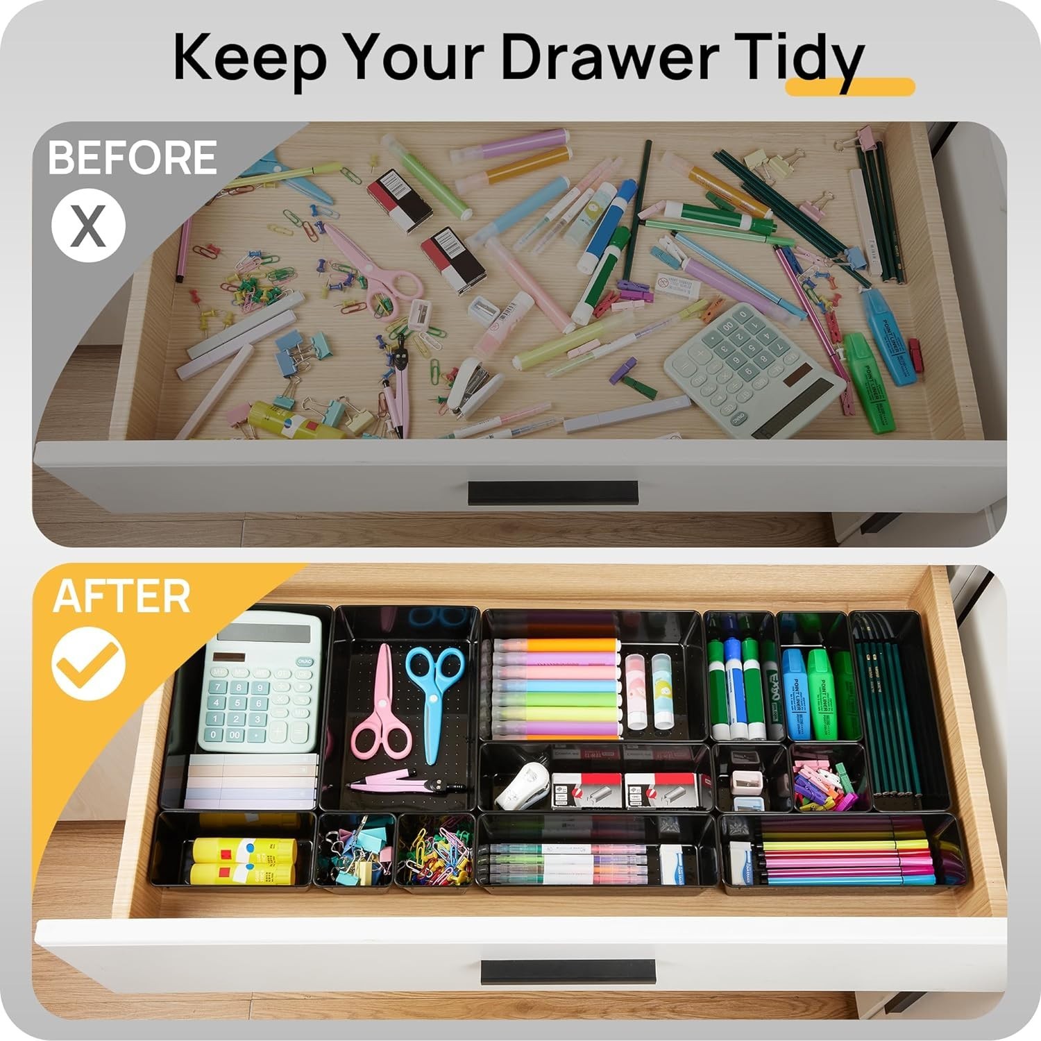 25 PCS Office Desk Drawer Organizers Set, 4-Size Versatile Plastic Drawer Org…