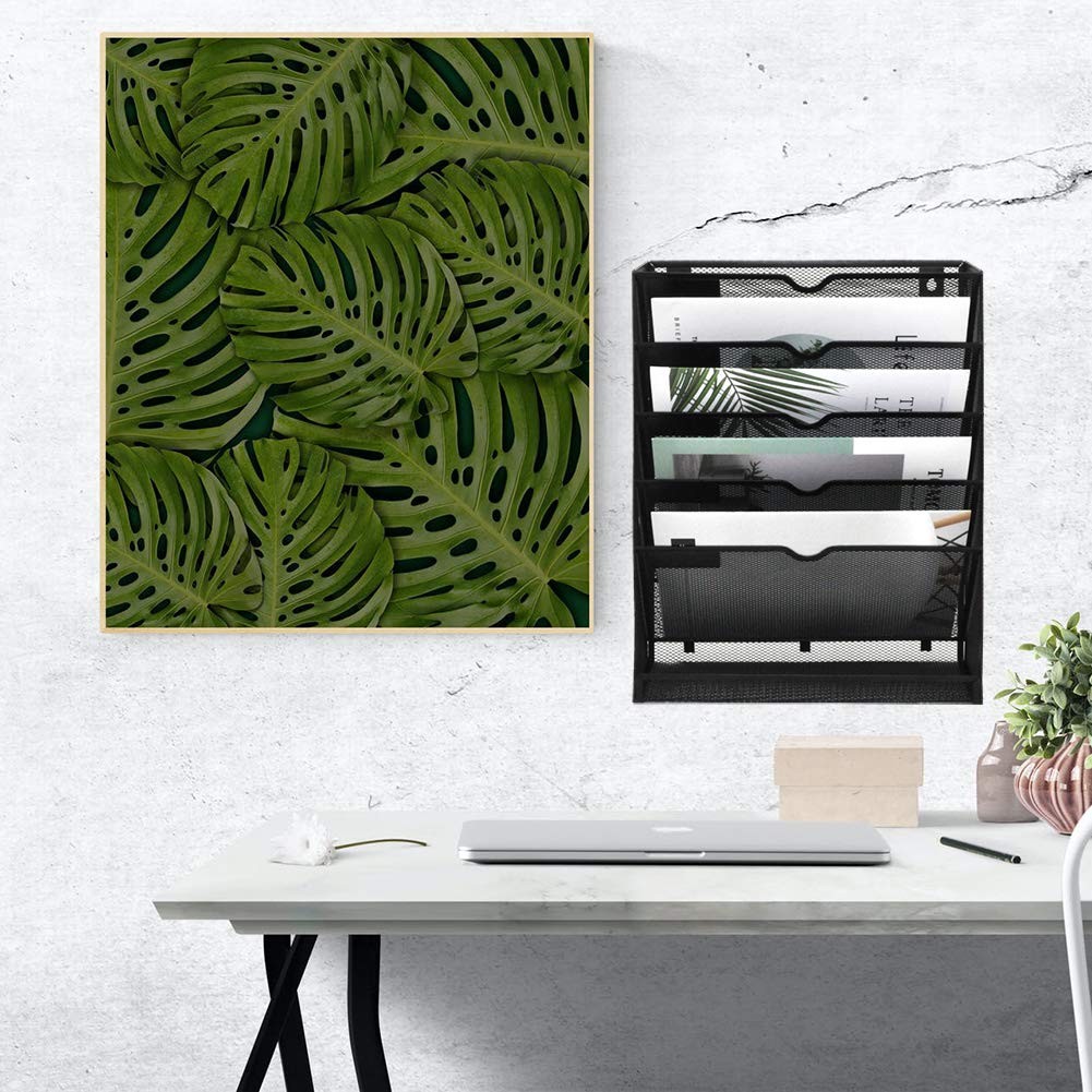 EASEPRES Desk File Organizer Mesh 6-Tier, Hanging Wall 6 Tier Upgrade, Black