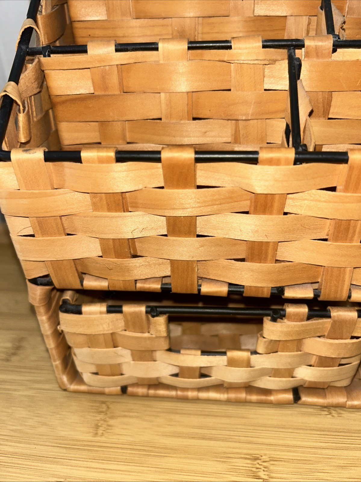 Woven Wicker Rattan Metal Desk Tray Office Organizer File Drawers Boho New