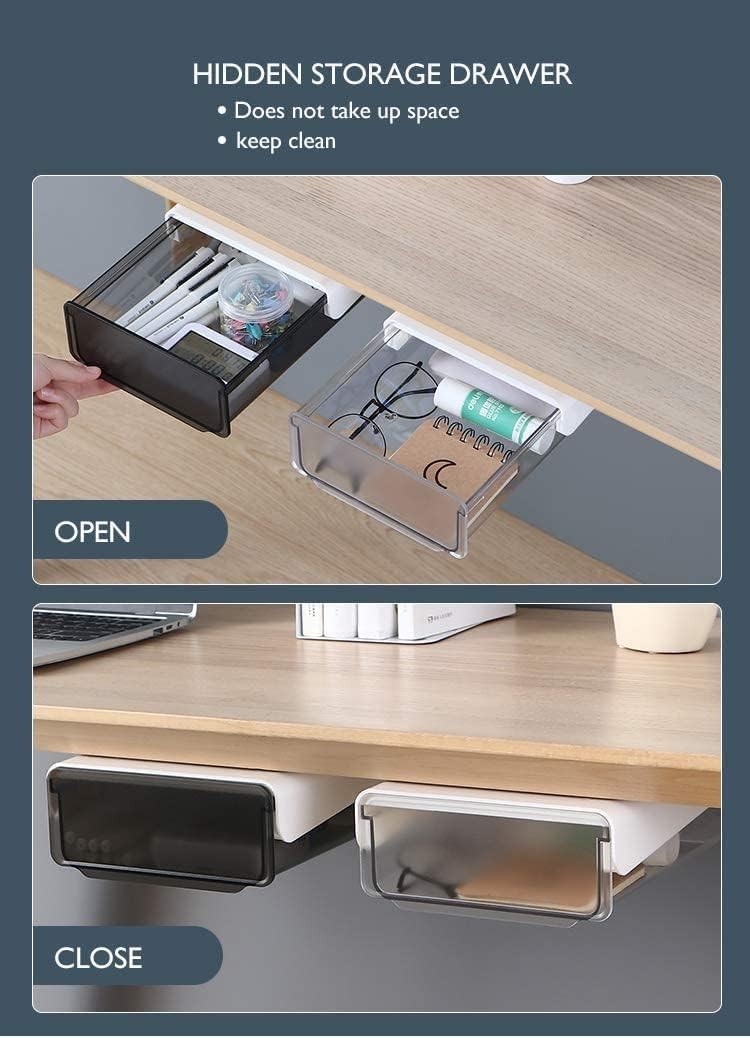 Under Desk Drawer Organizer,2 Pack Self-Adhesive Attachable Under Desk Storage