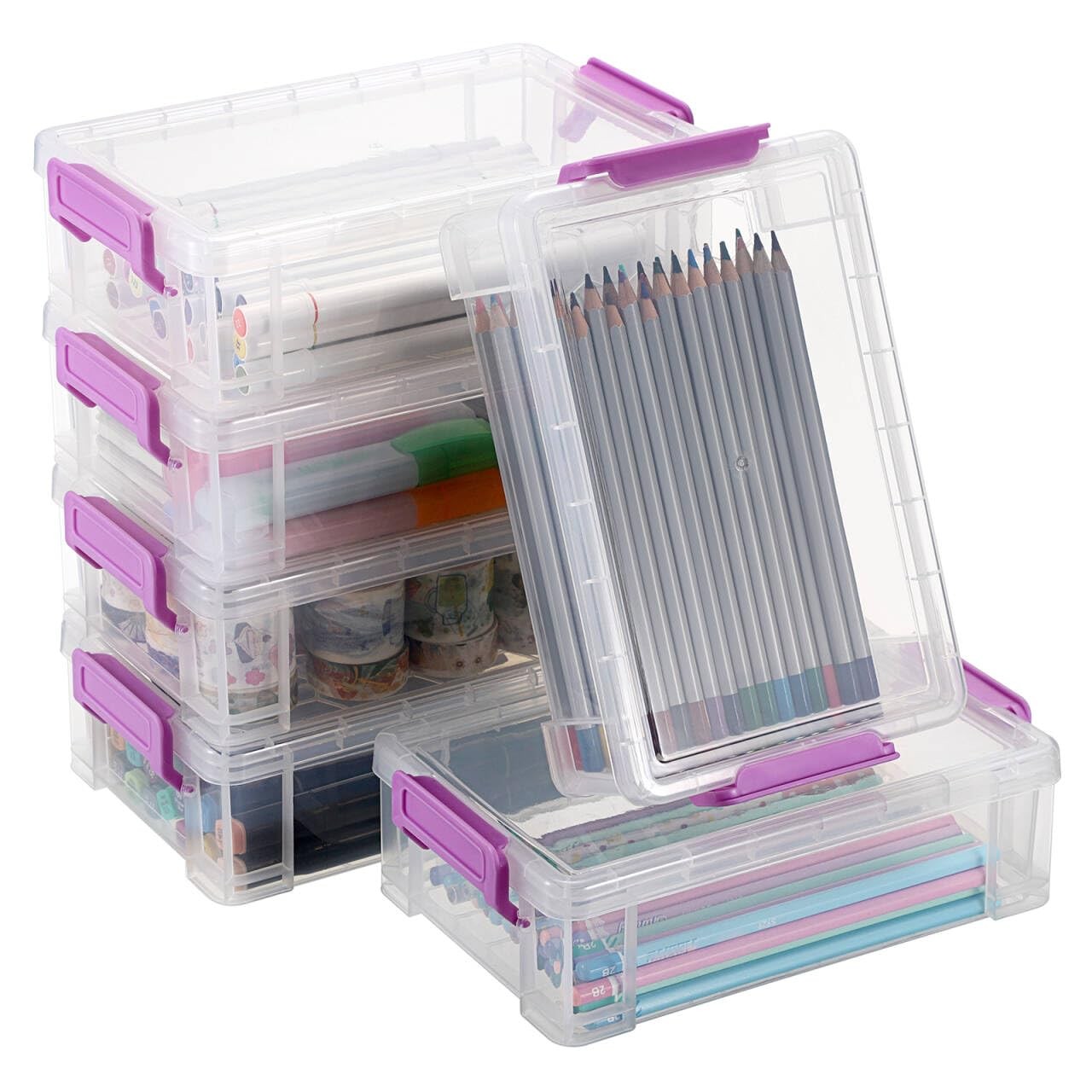6 Pack Extra Large Capacity Plastic Pencil Box Stackable Clear Pencil Case Cr…