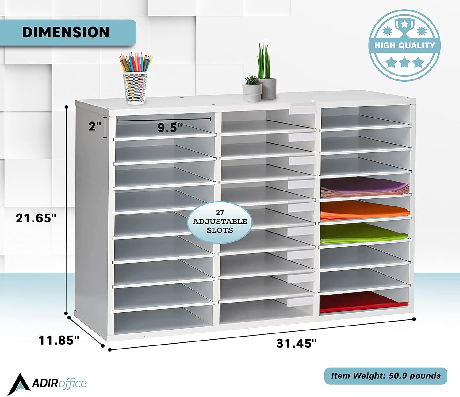 Wooden Classroom Mailbox Organizer with 27 Slots and Removable Shelf – White