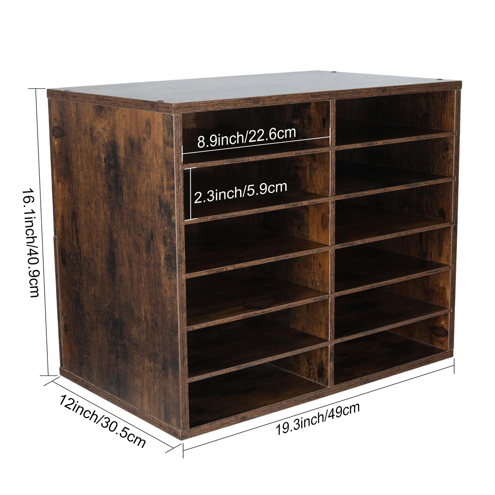 12 Compartments Wooden Literature Organizer with Adjustable Shelves, 6000 She…