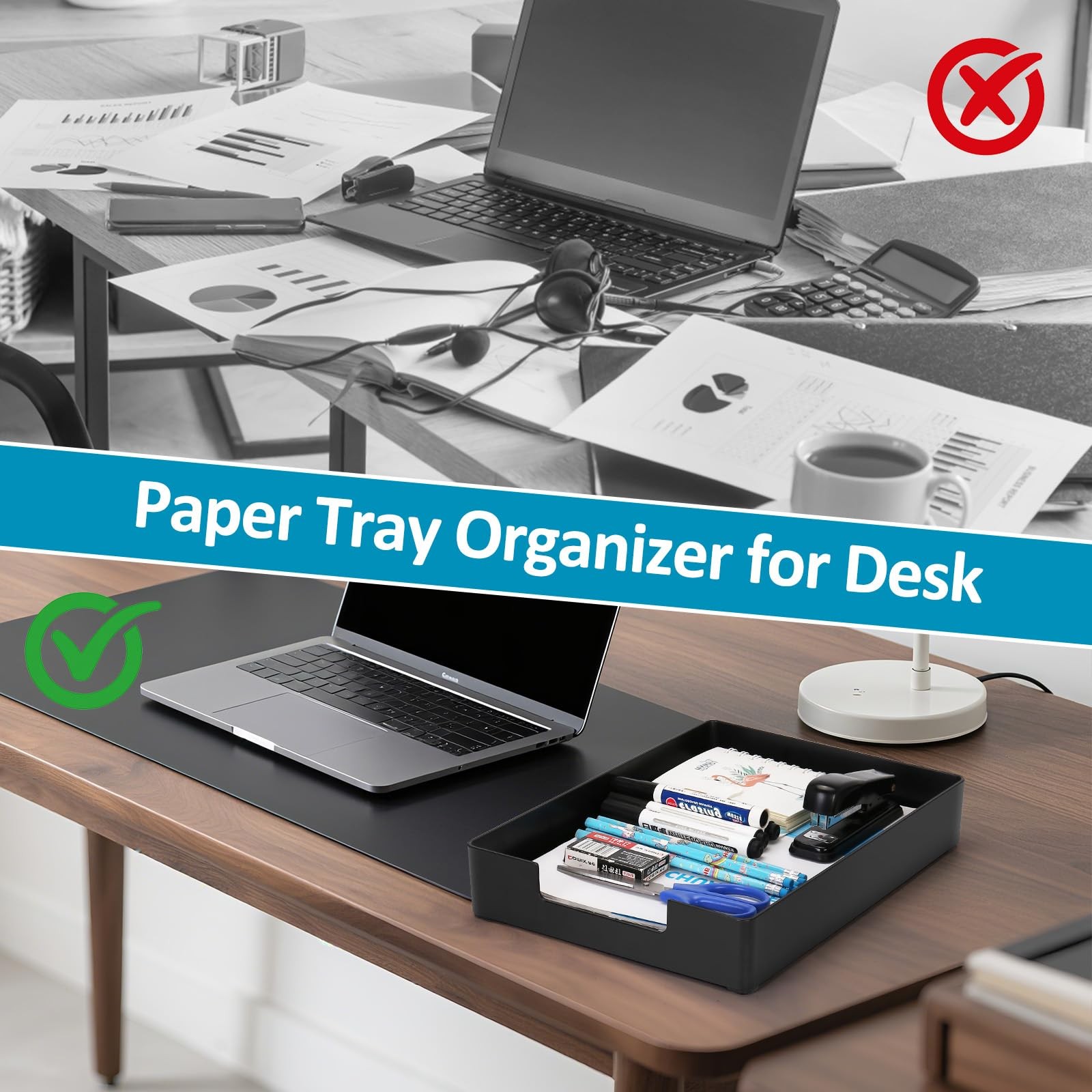 Letter Size A4 Papers Tray Desk 12.99″ L x 9.44″ W x 1.96″ H, Black-2 Pcs