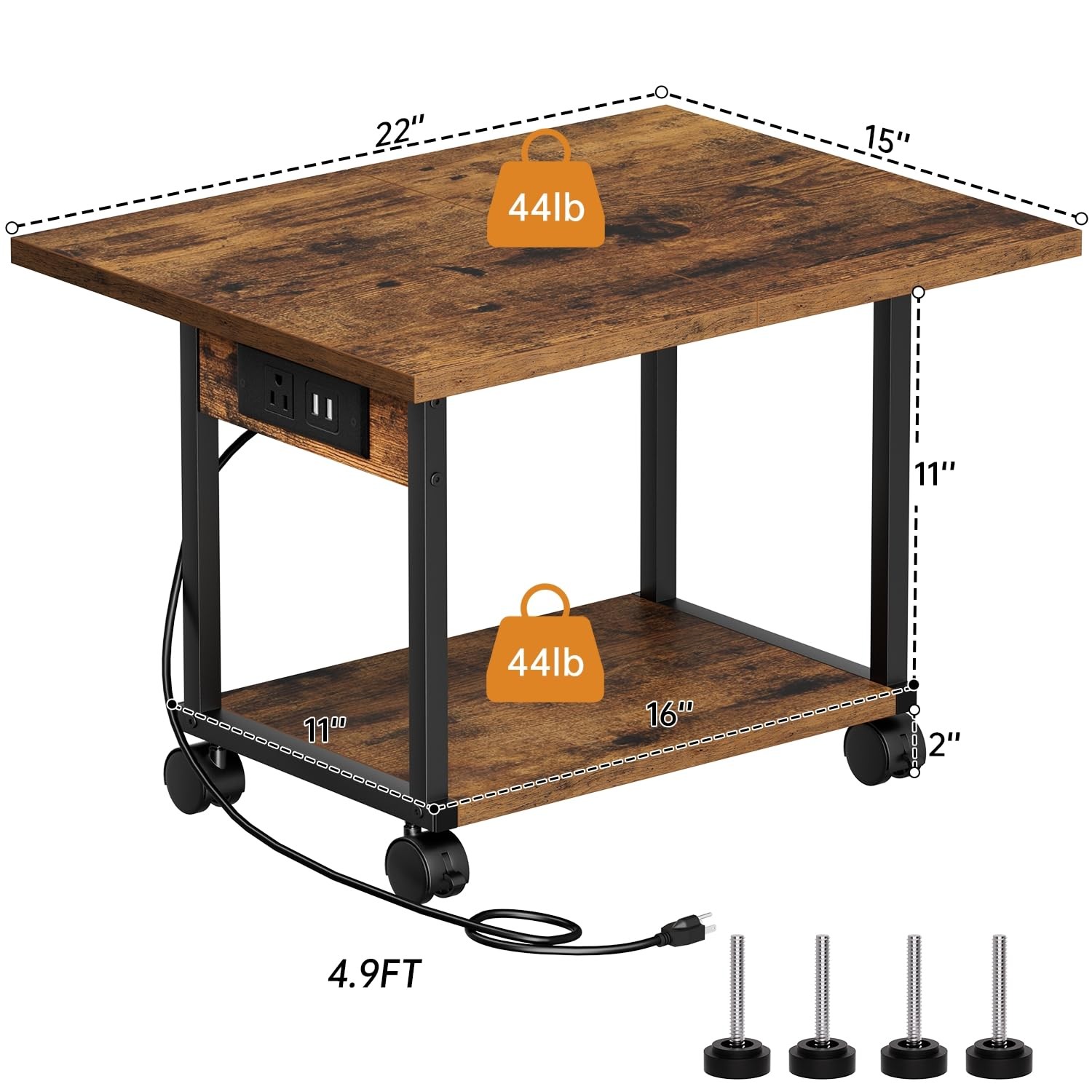 Asgolion Printer Table, 2-Tier Under Desk Standard (2-Tier), Rustic Brown