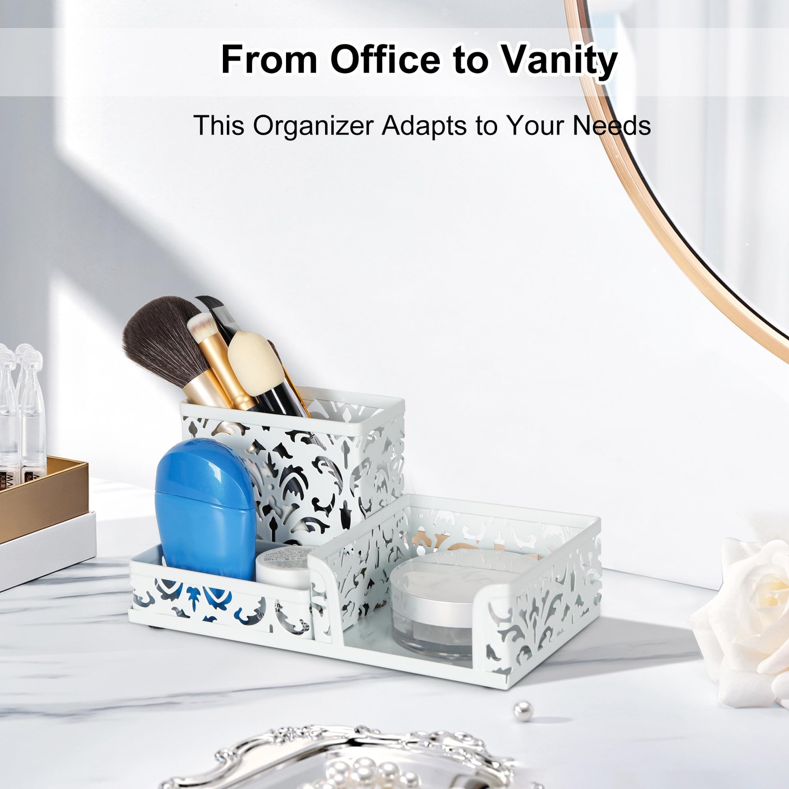 Desk Organizer with 3 Compartments Pencil Holder Sticky Note Tray White