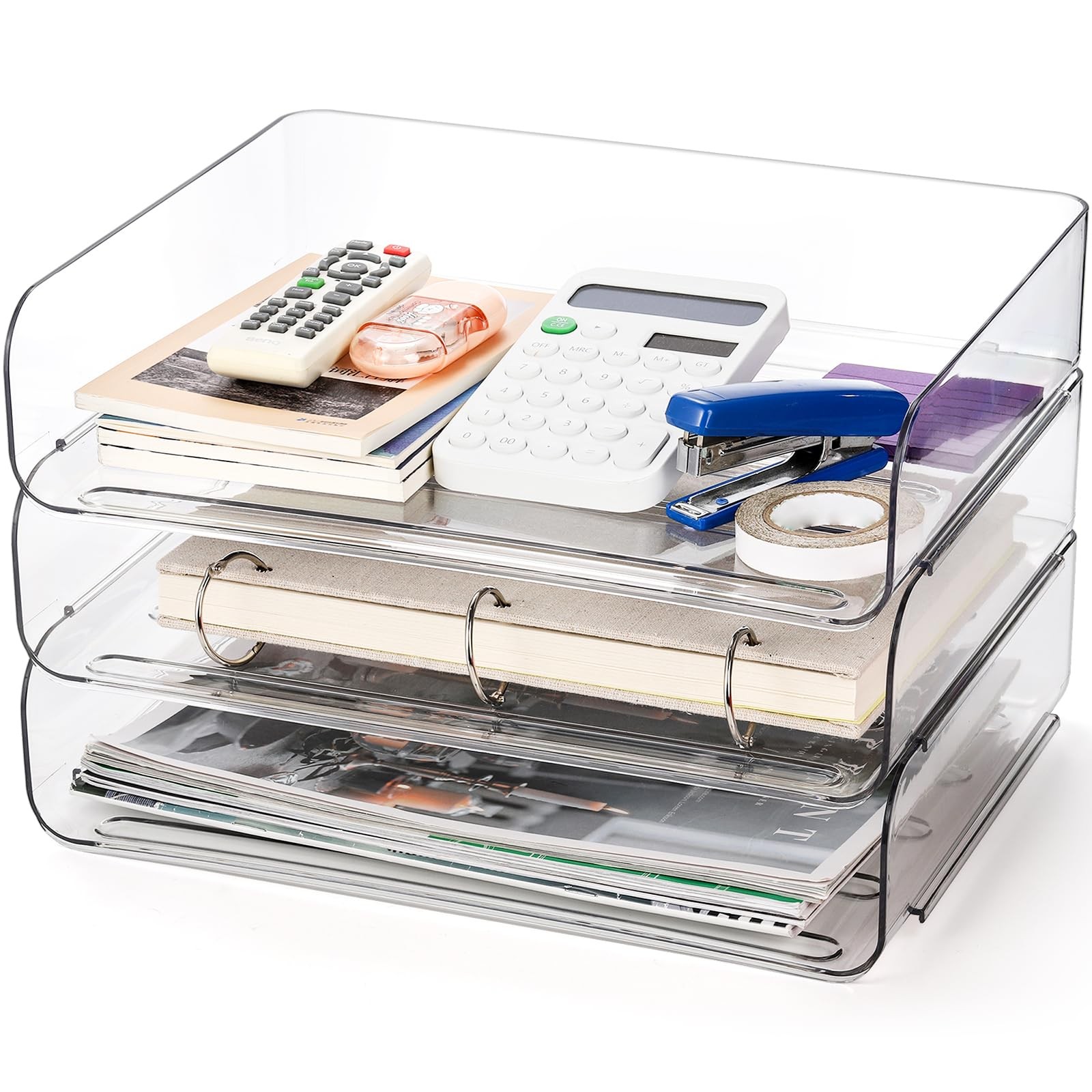 3 PCS Stackable Paper Trays Clear PET Desk Letter Set 3Tier File Organizer