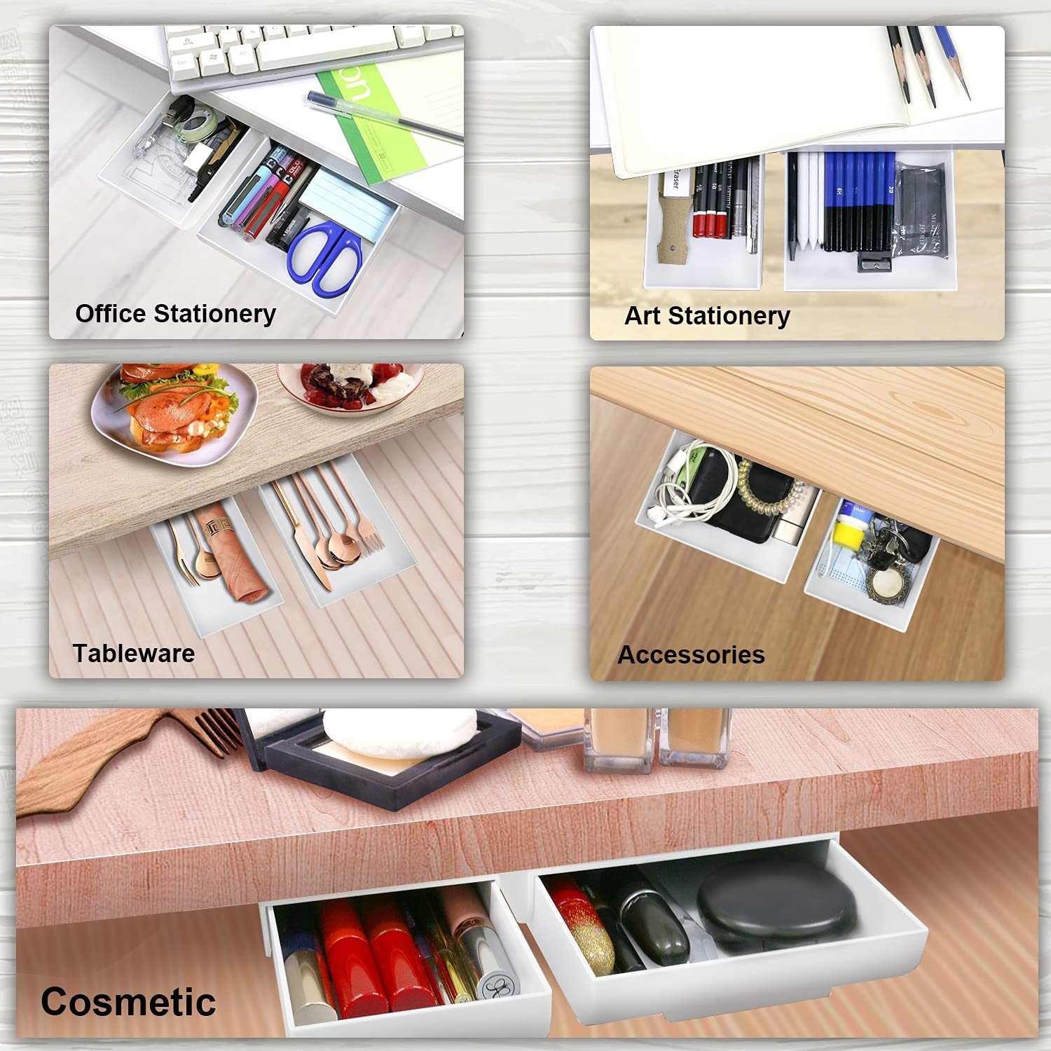 2 Pack Under Desk Storage Drawer Organizer, Hidden Slide Out Drawer Attachmen…