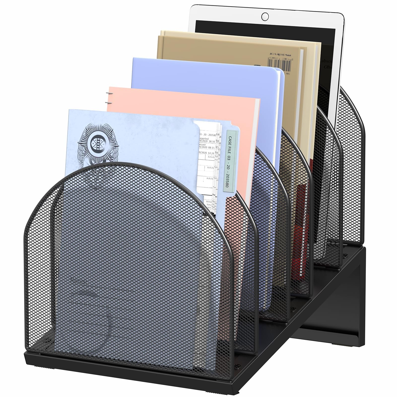 5Section Black Metal Mesh Desk File Organizer Document Mail Office Paper Rack